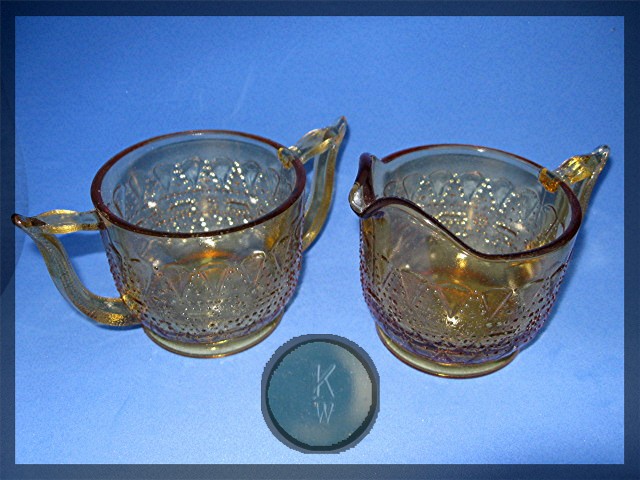 Amber Depression Open Sugar and Creamer marked K W