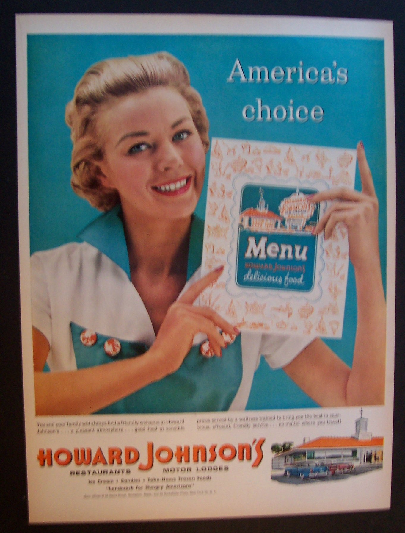 1958 Howard Johnson's Restaurant with Waitress & Menu