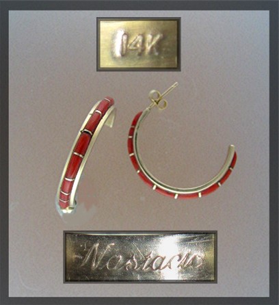 Earrings 14K Gold Coral Hoop Pierced Hoop NASTACIO