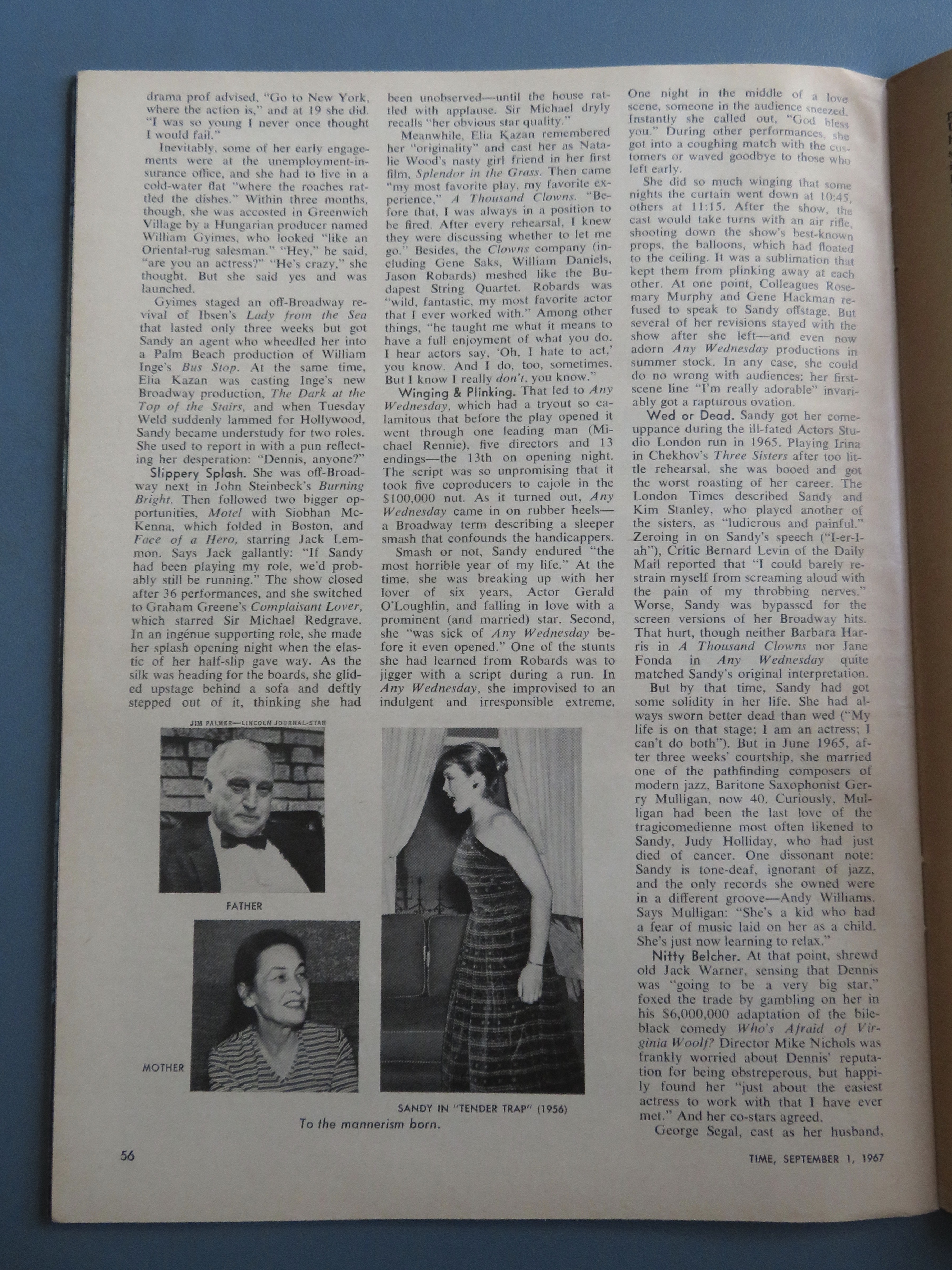 Time Magazine September 1, 1967 Sandy Dennis