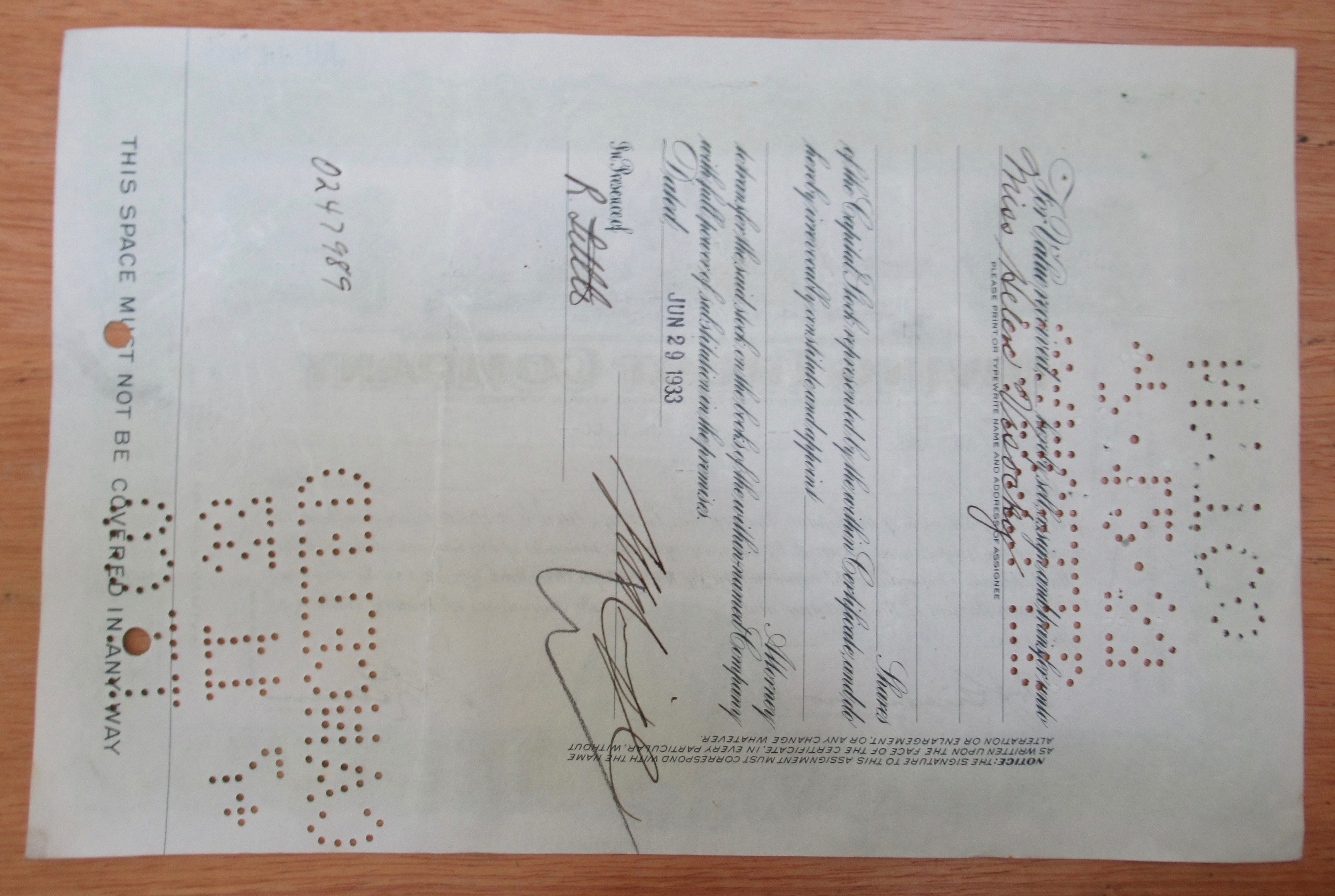 1933 Irving Trust Co Pre Bank Stock Certificate