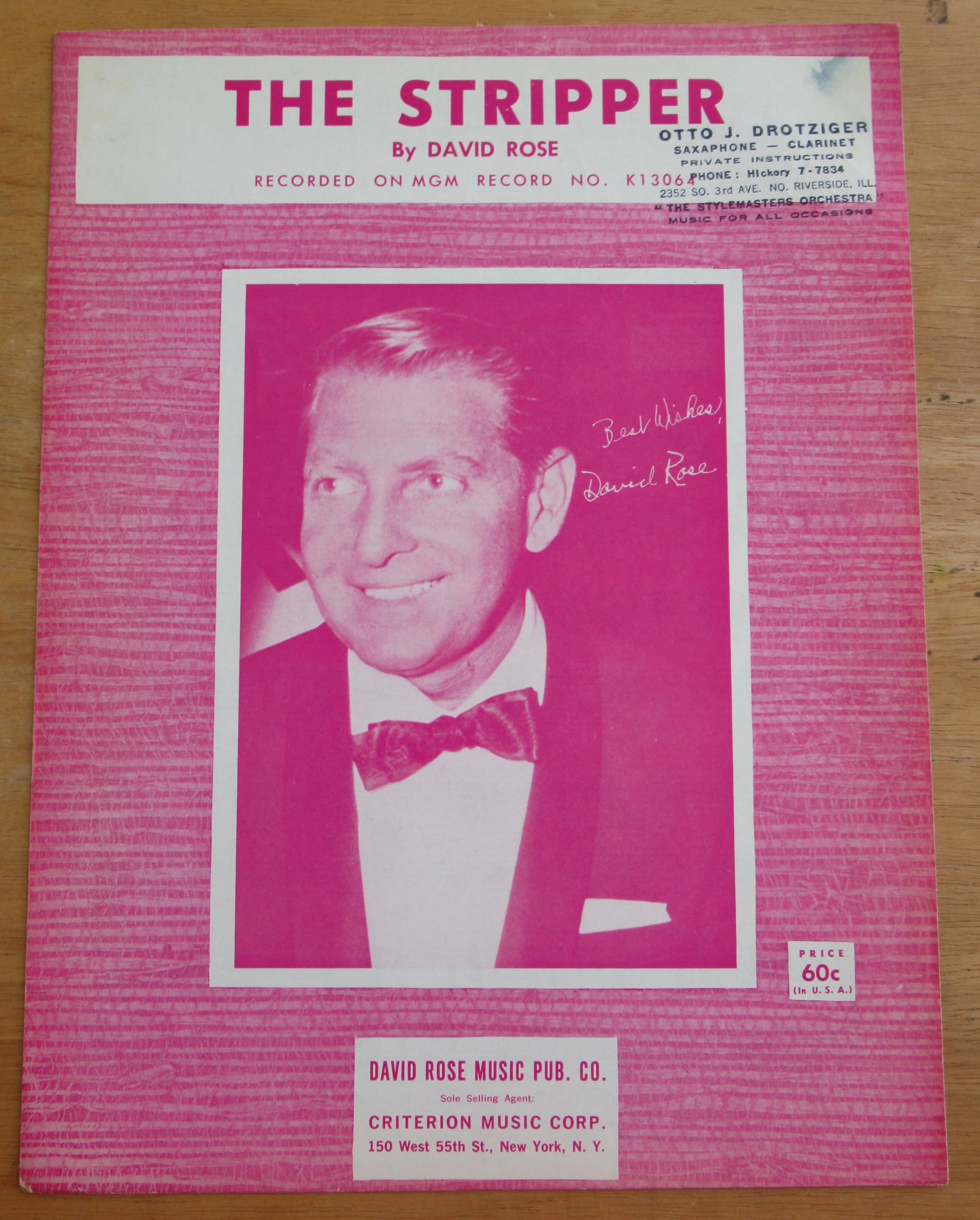 1962 The Stripper Sheet Music (David Rose Cover)