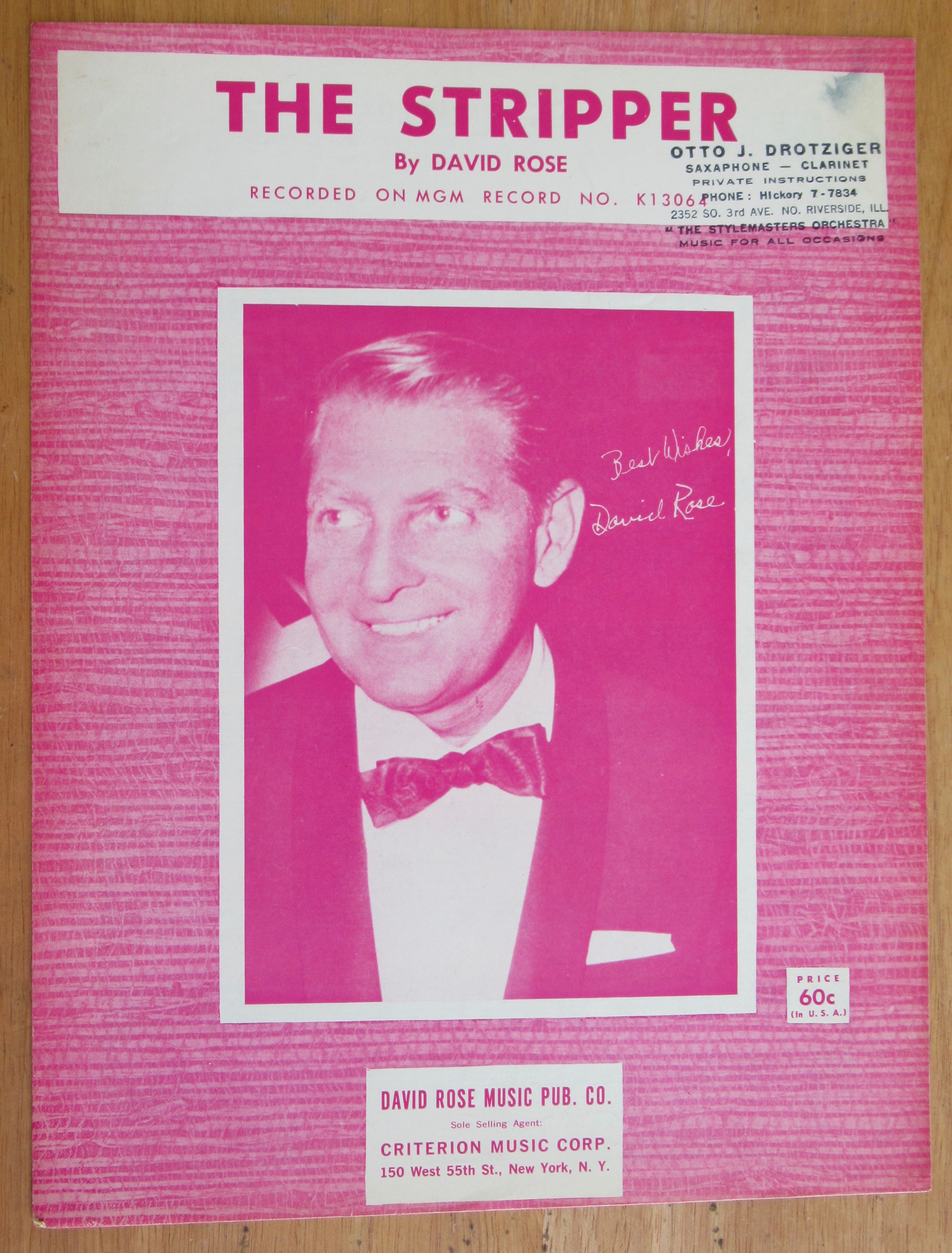 1962 The Stripper Sheet Music (David Rose Cover)
