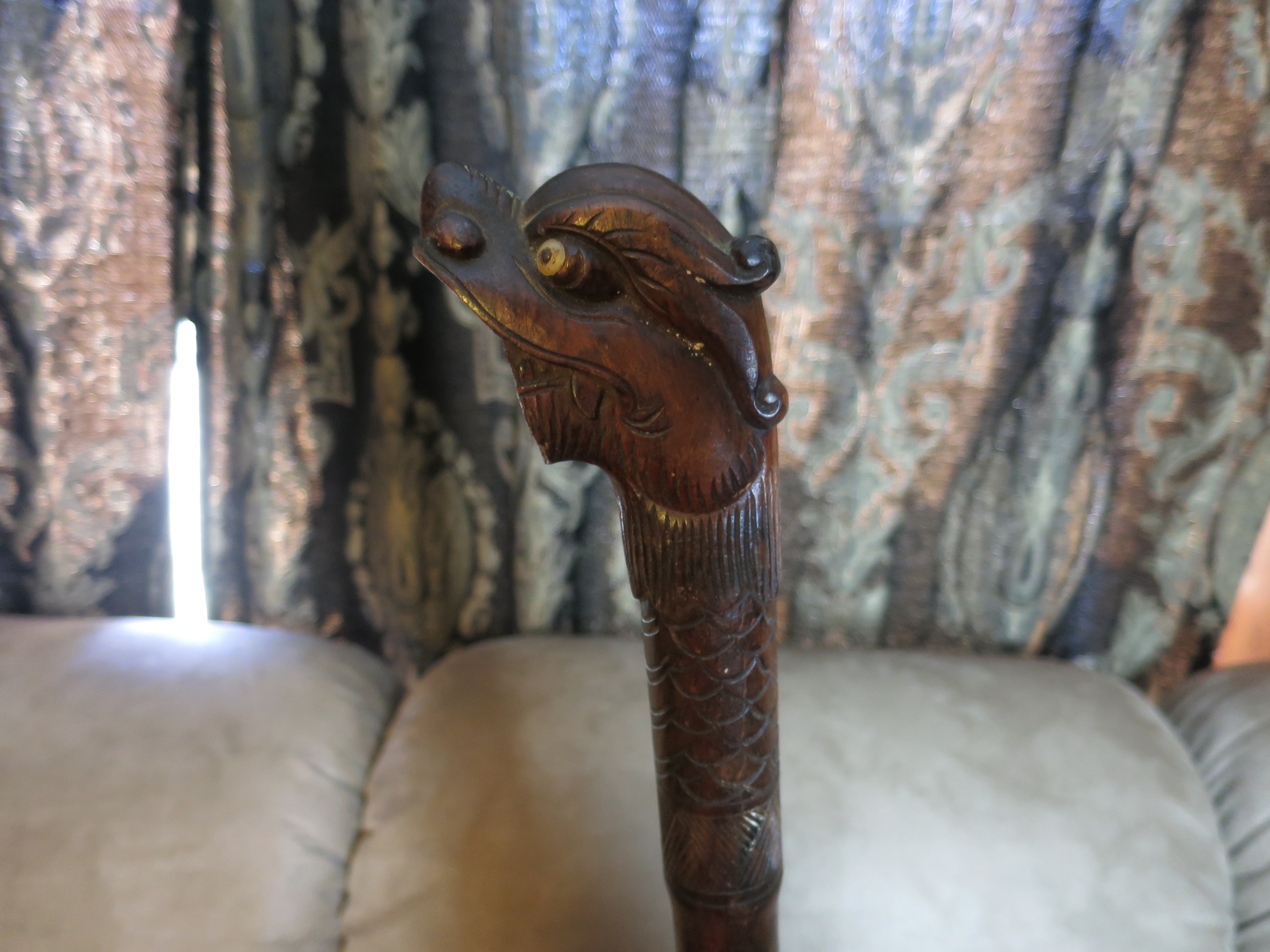 Chinese Boxwood Walking Stick Dragon Head Crutch