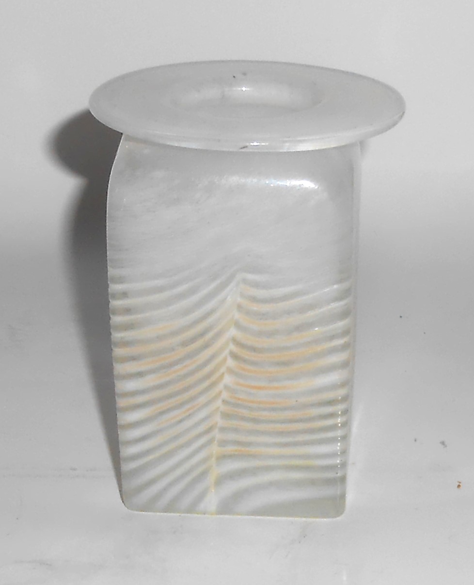 VINTAGE Studio Glass Blown Square Body Yellow Vase w/Ye