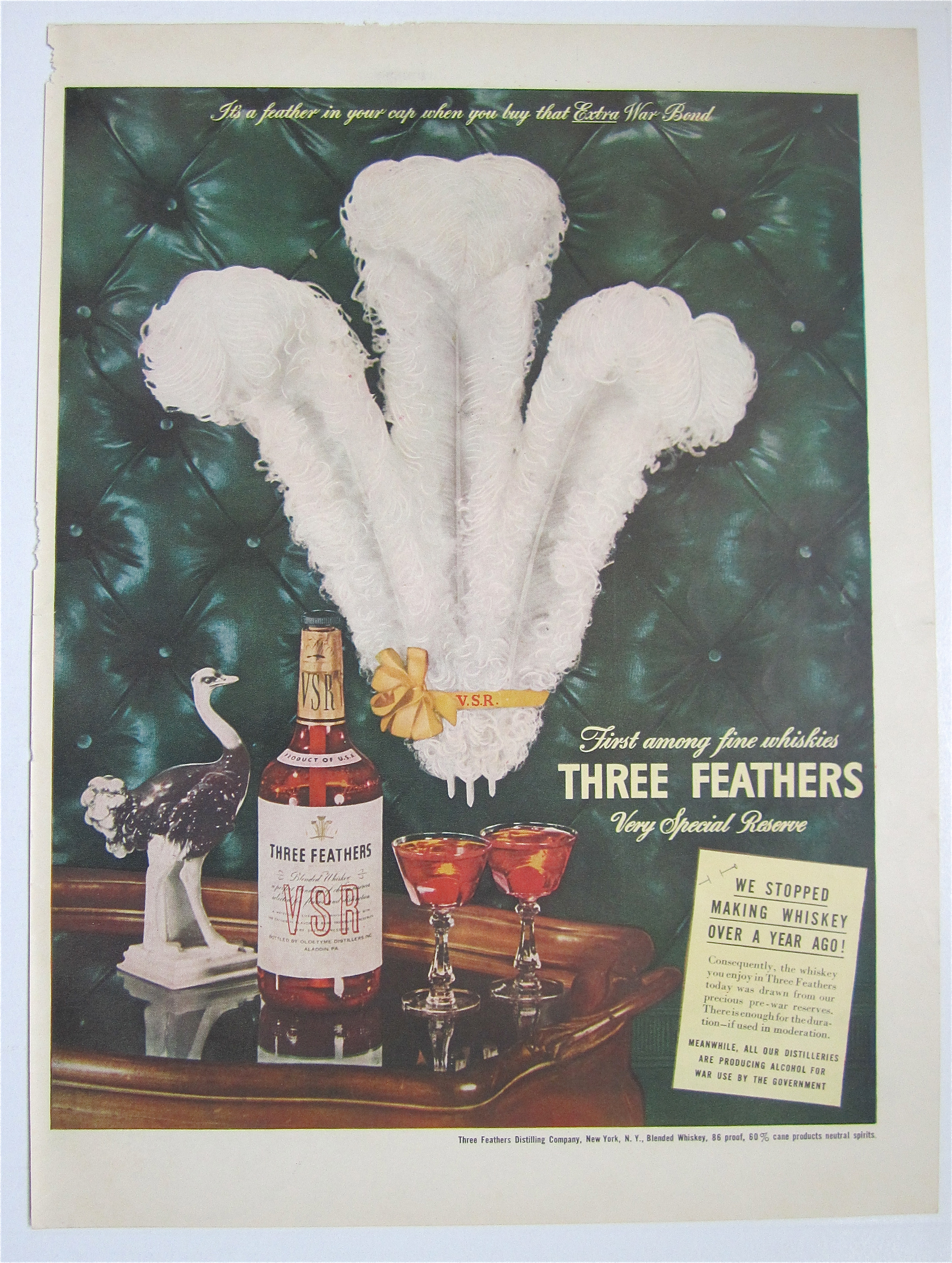 1944 Three Feathers Whiskey with Three Feathers
