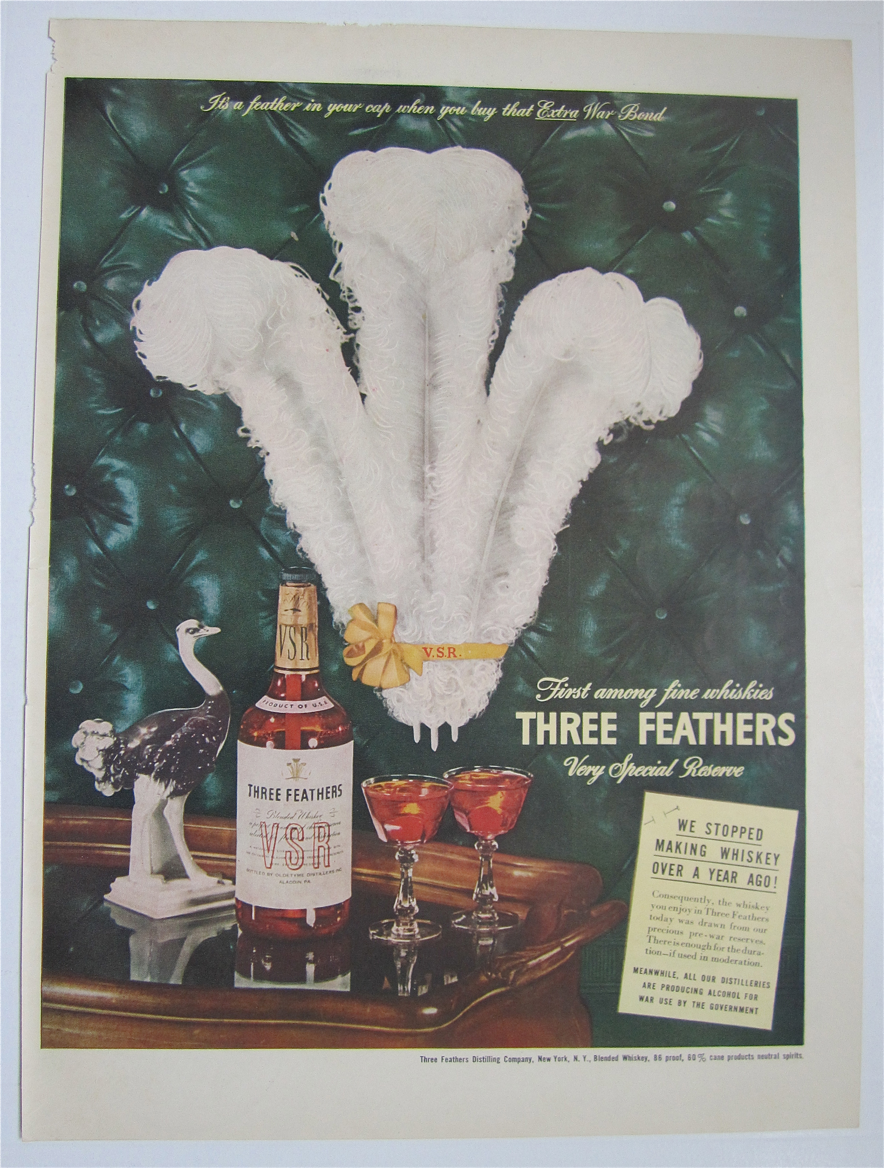 1944 Three Feathers Whiskey with Three Feathers