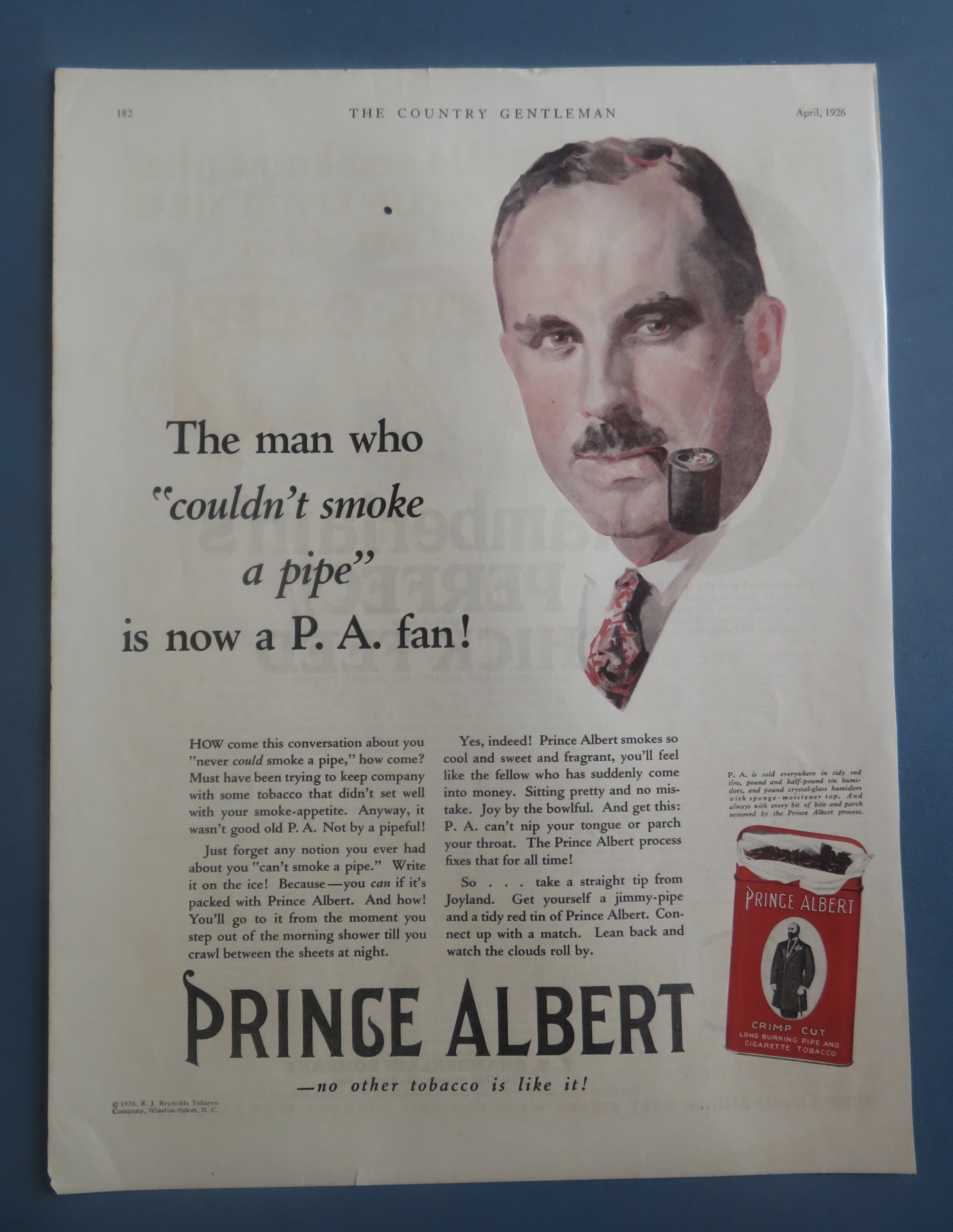 1926 Prince Albert Pipe Tobacco with Man Smoking Pipe