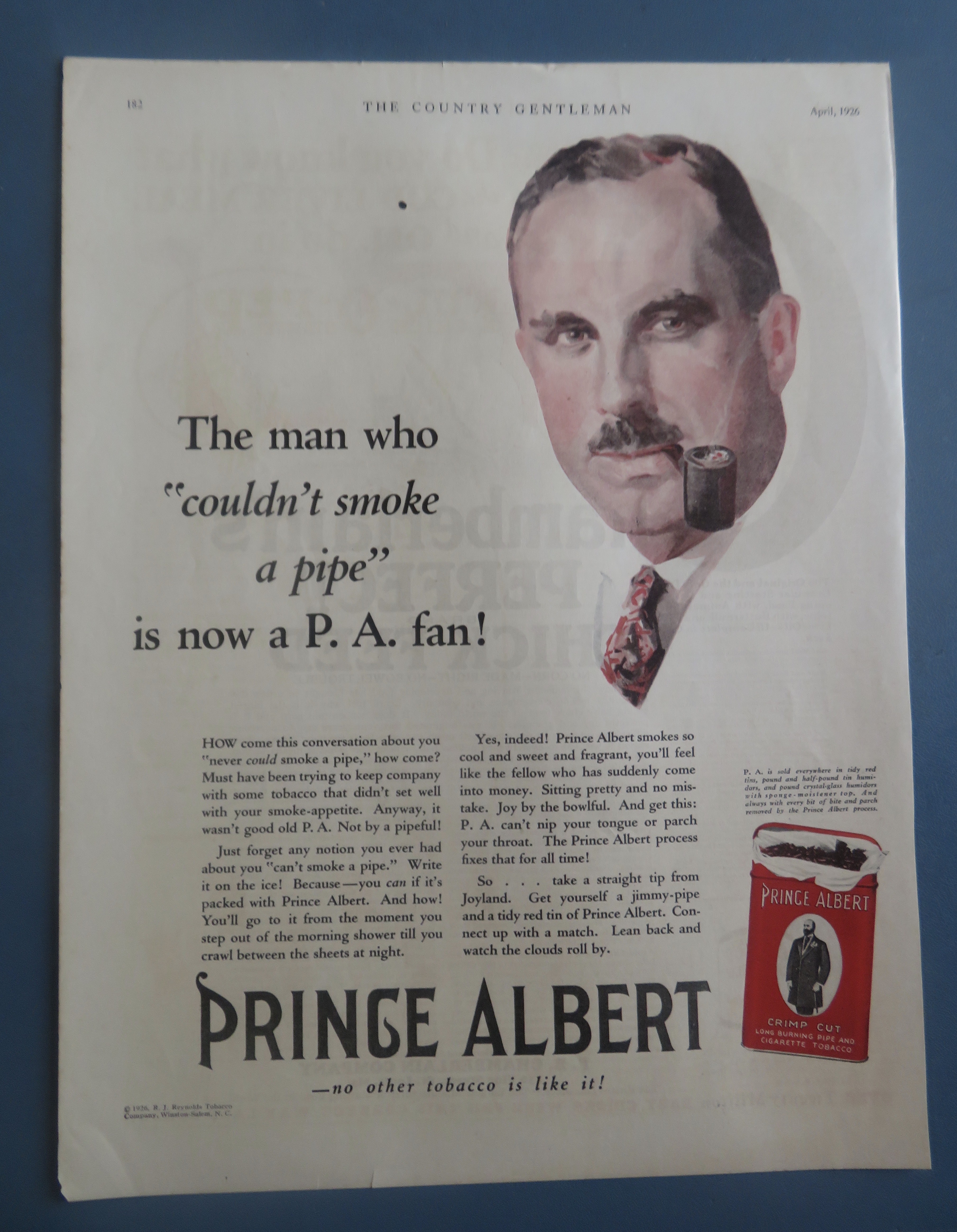 1926 Prince Albert Pipe Tobacco with Man Smoking Pipe