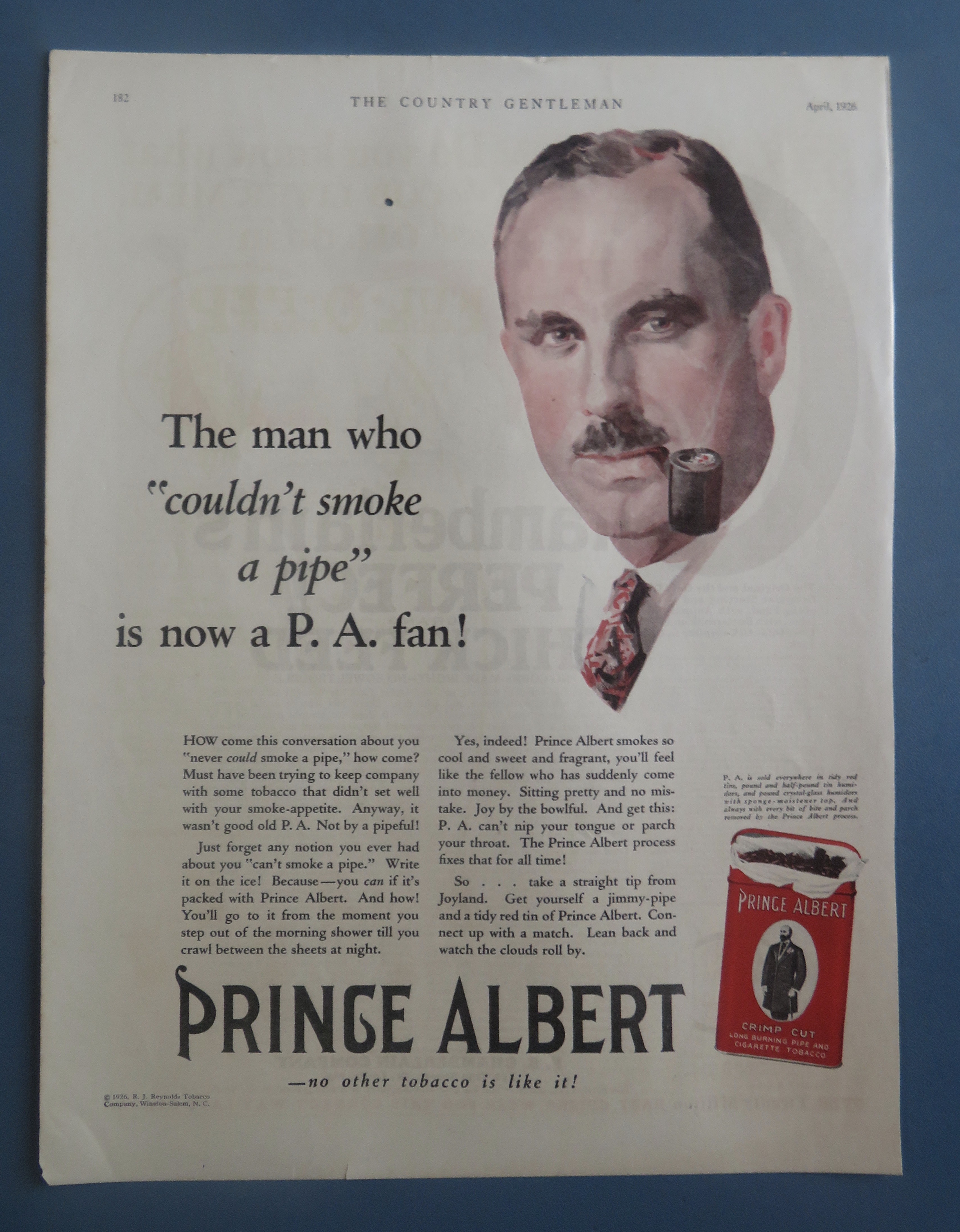 1926 Prince Albert Pipe Tobacco with Man Smoking Pipe