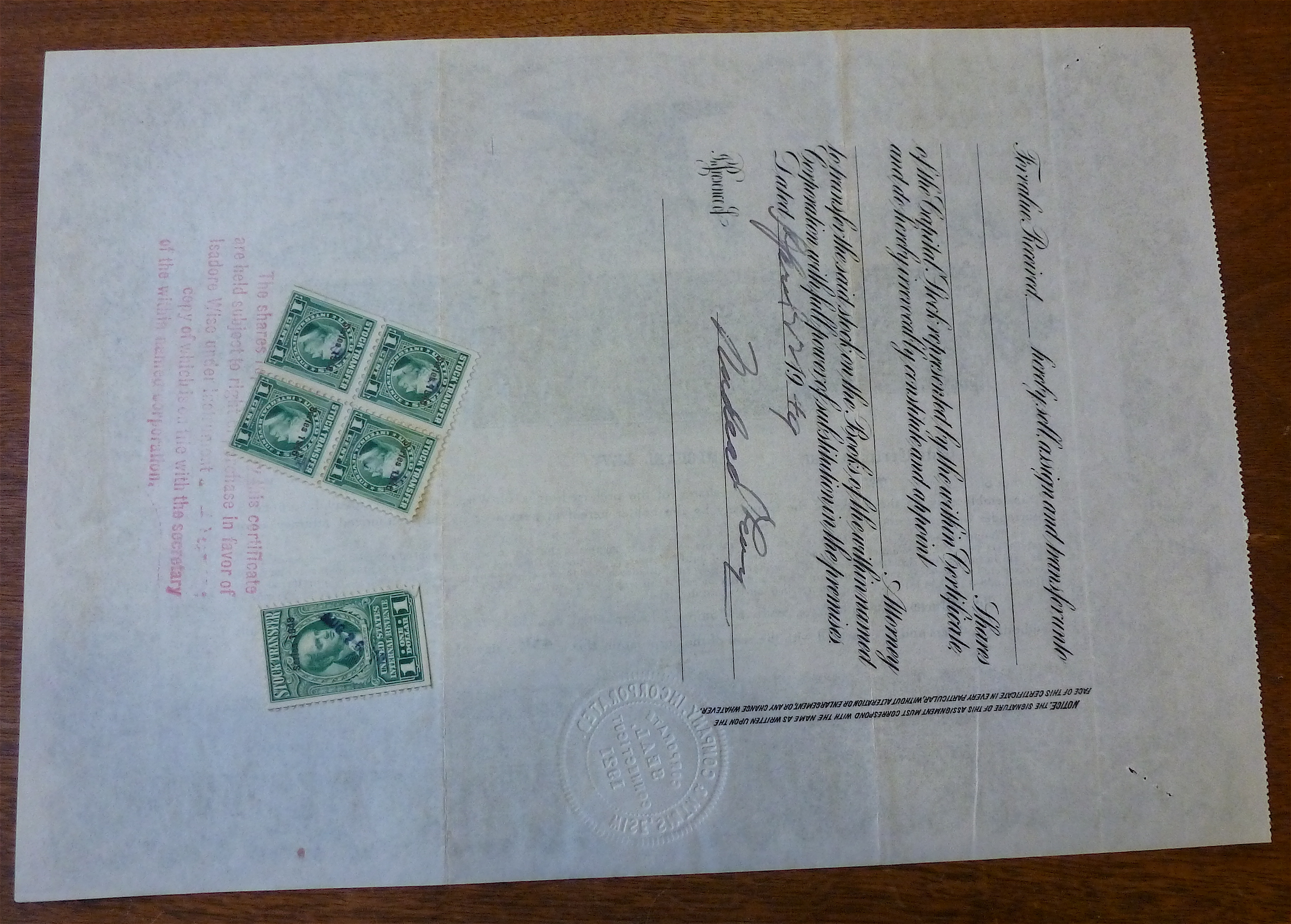 Wise Smith & Company Stock Certificate