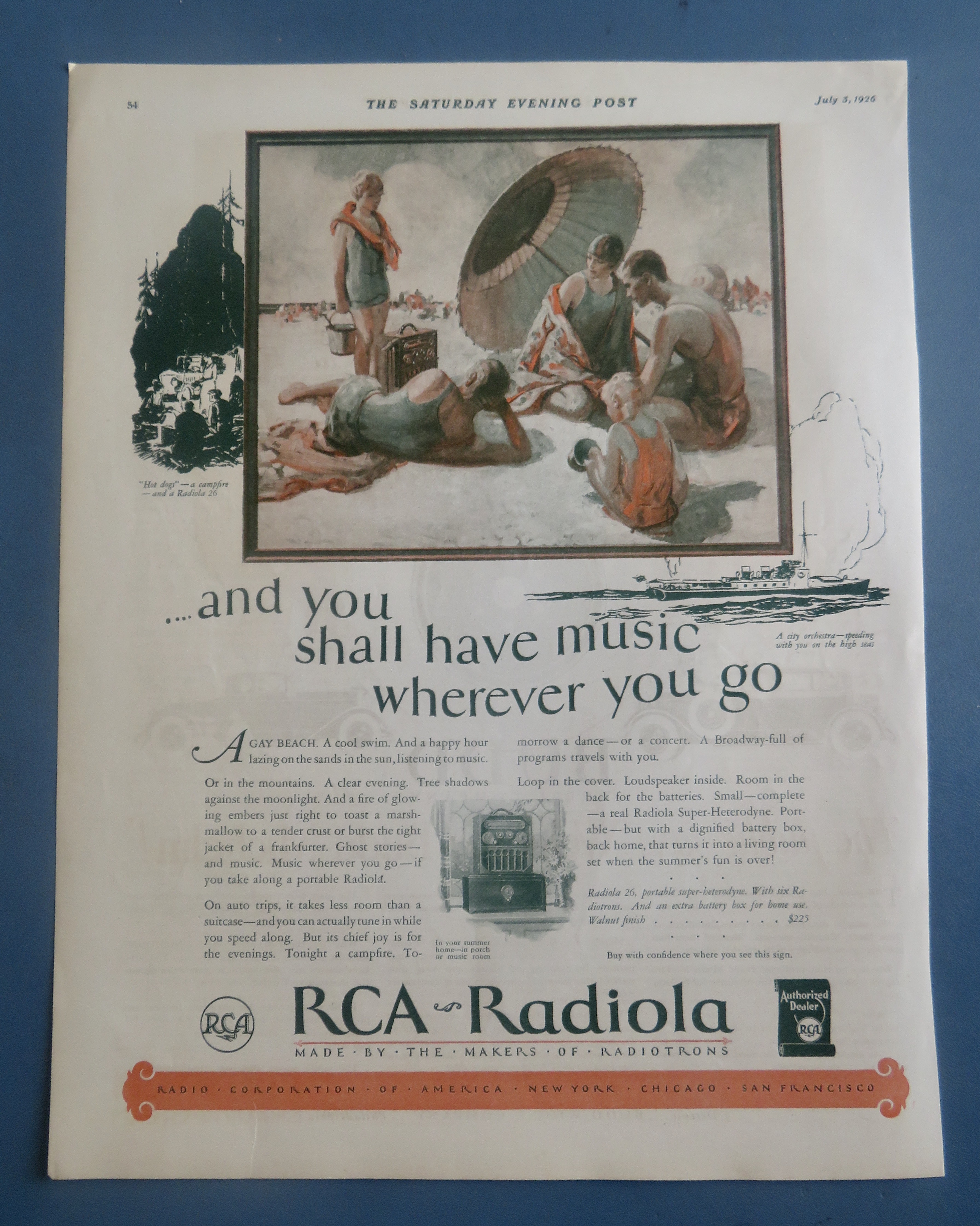 1926 RCA Radiola with Family with Radio On The Beach