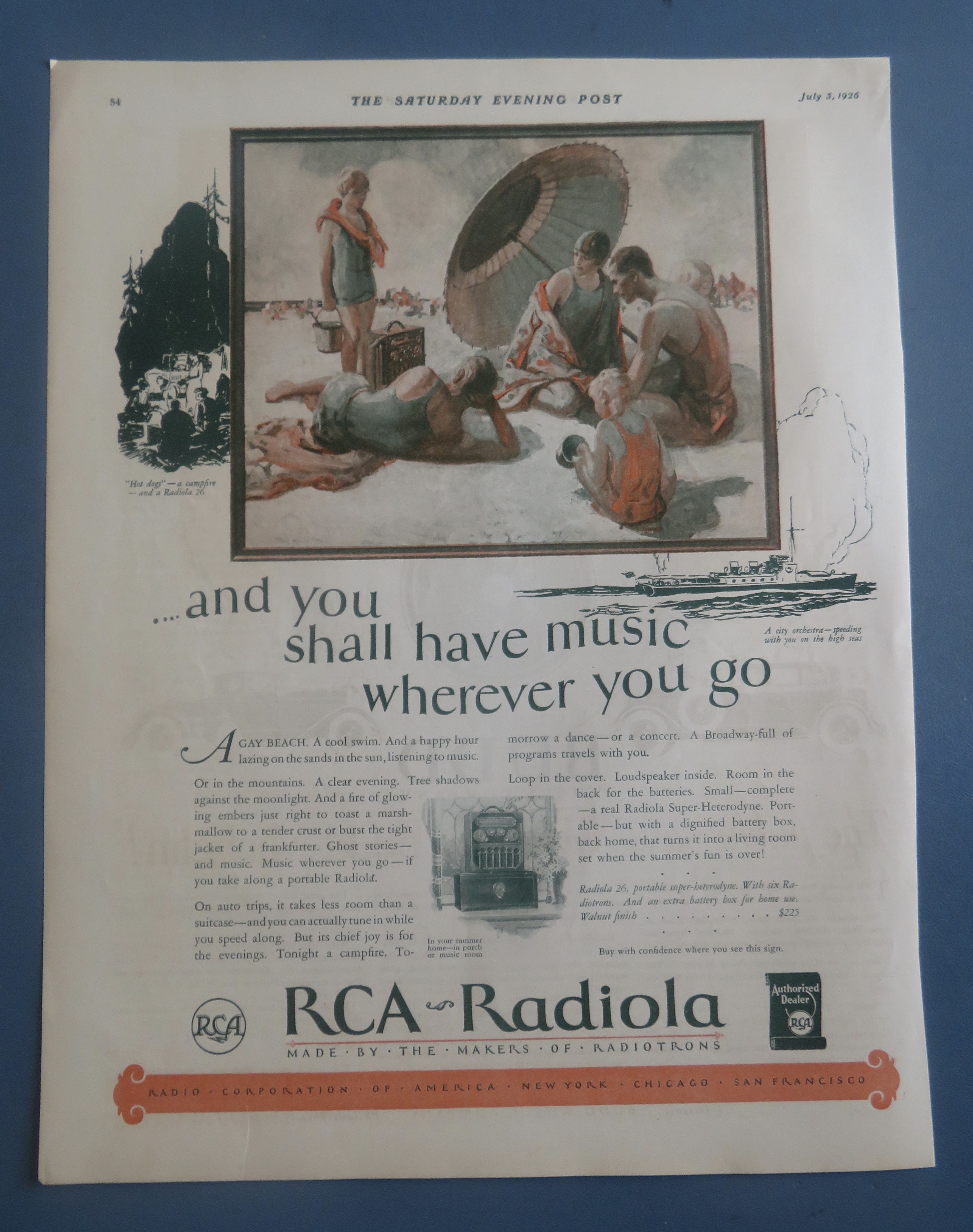 1926 RCA Radiola with Family with Radio On The Beach