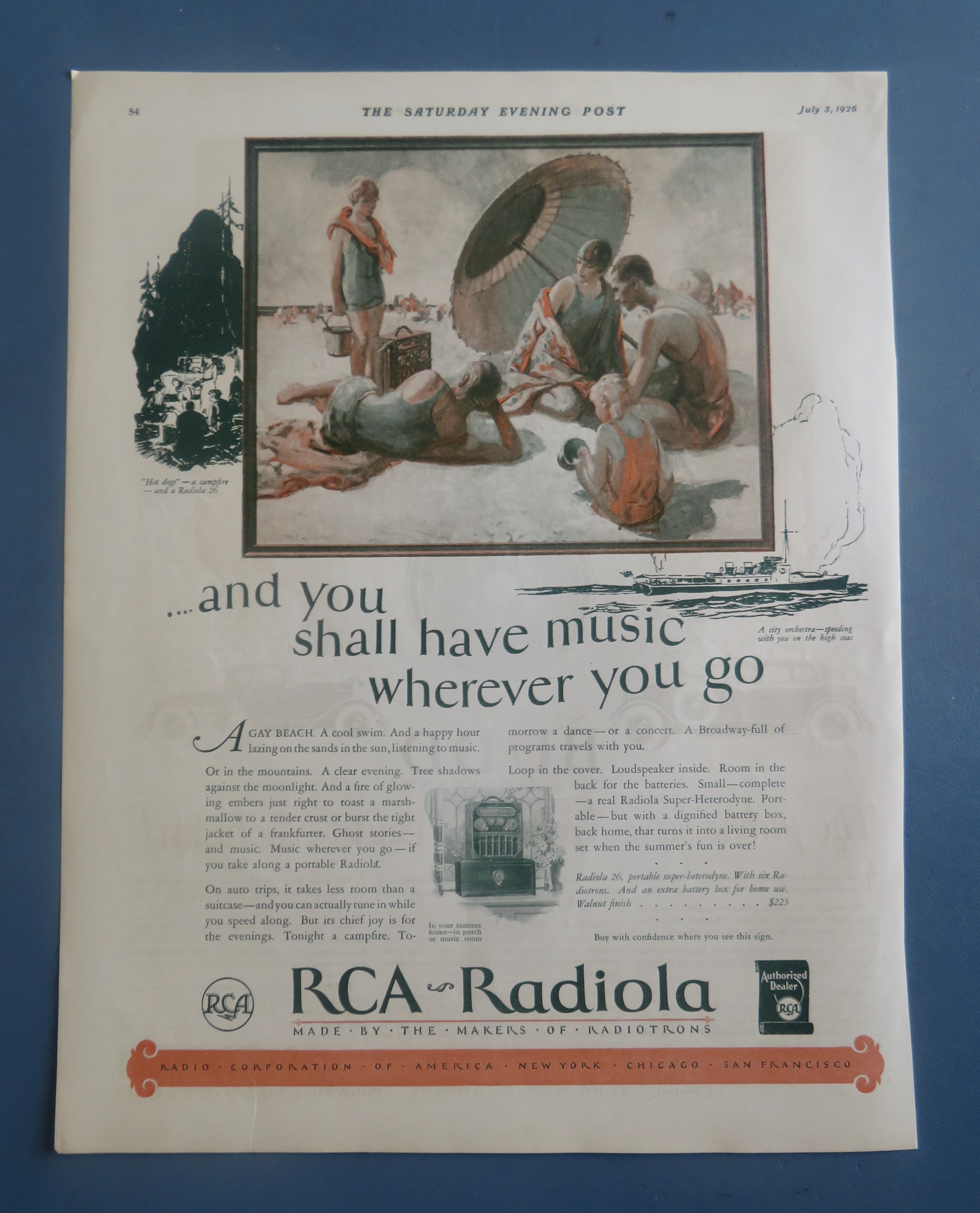 1926 RCA Radiola with Family with Radio On The Beach