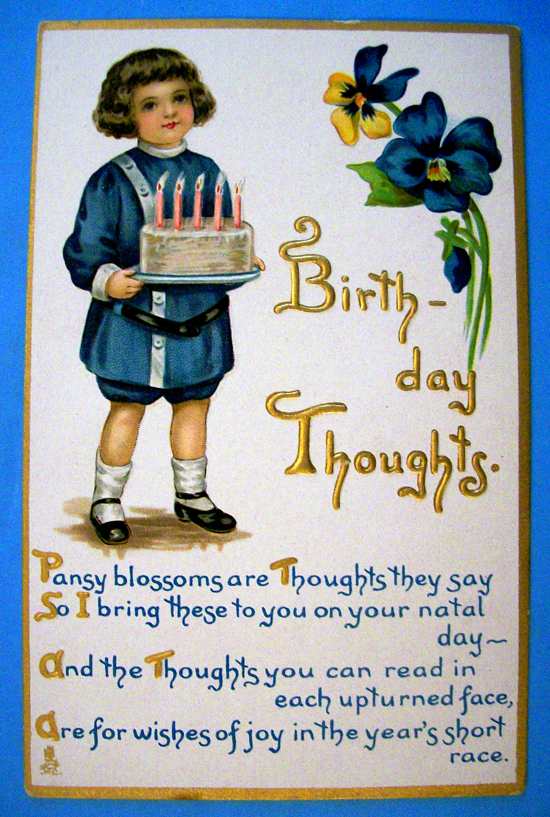 Birthday Children Postcard By Tuck w/Child Holding Cake