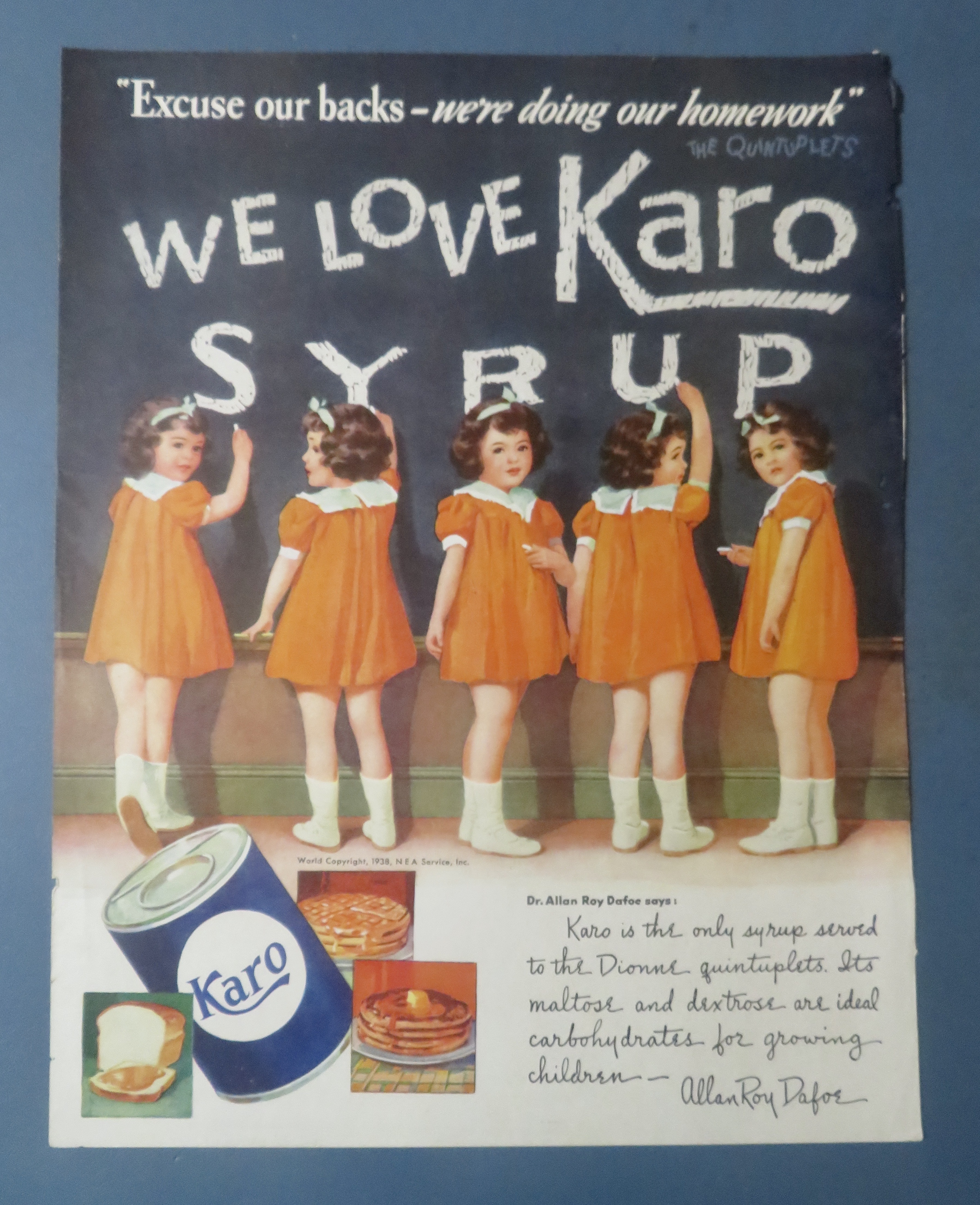 1938 Karo Syrup with The Dionne Quintuplets