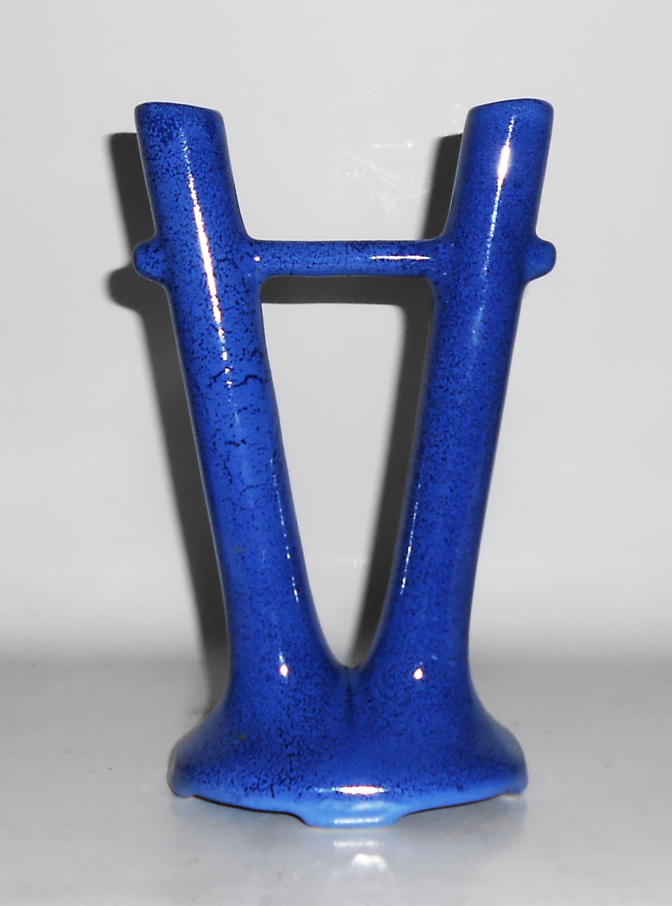 VINTAGE Weller Art Pottery Blue Drip Glaze Twin Bud Vas