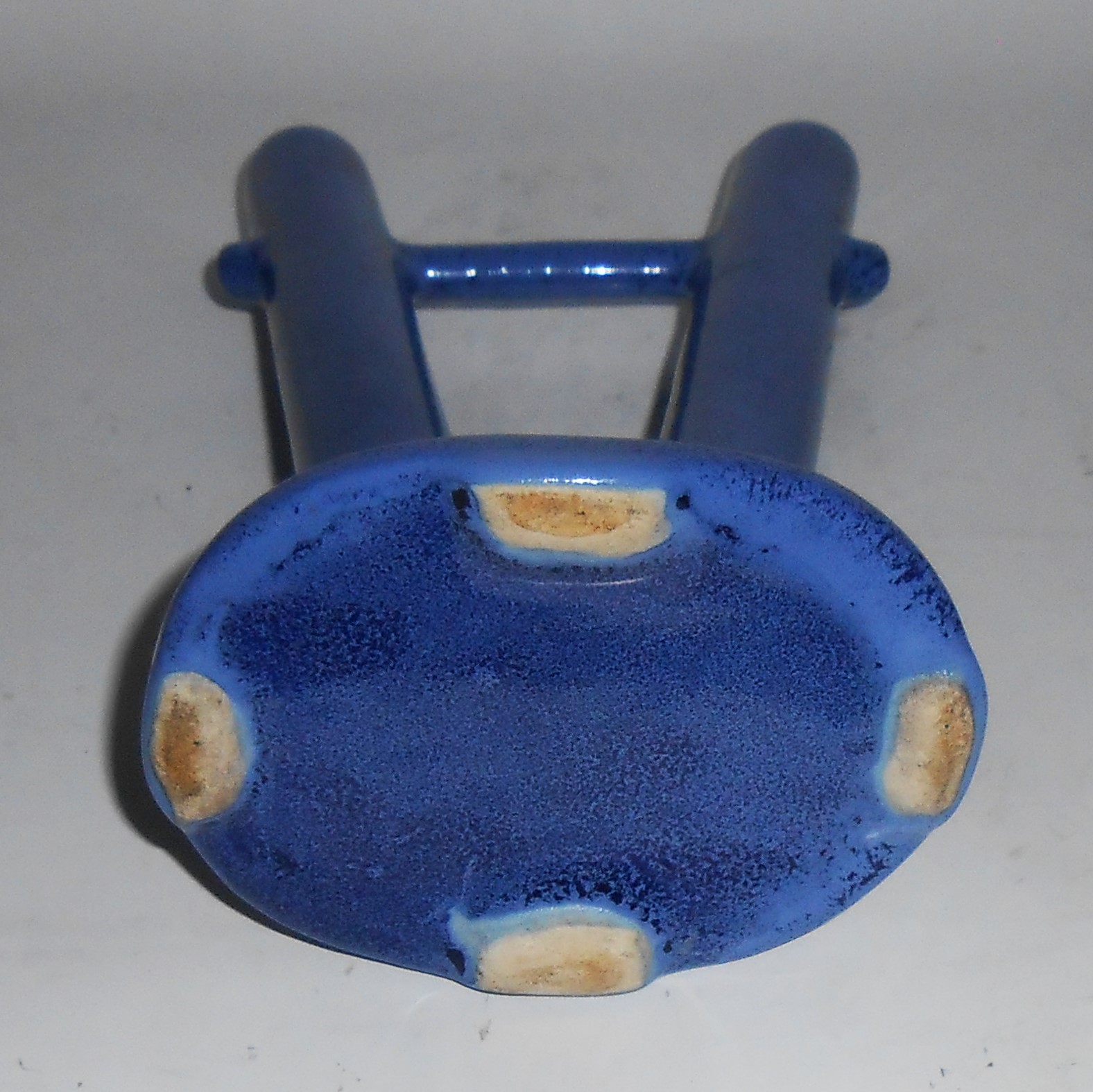VINTAGE Weller Art Pottery Blue Drip Glaze Twin Bud Vas