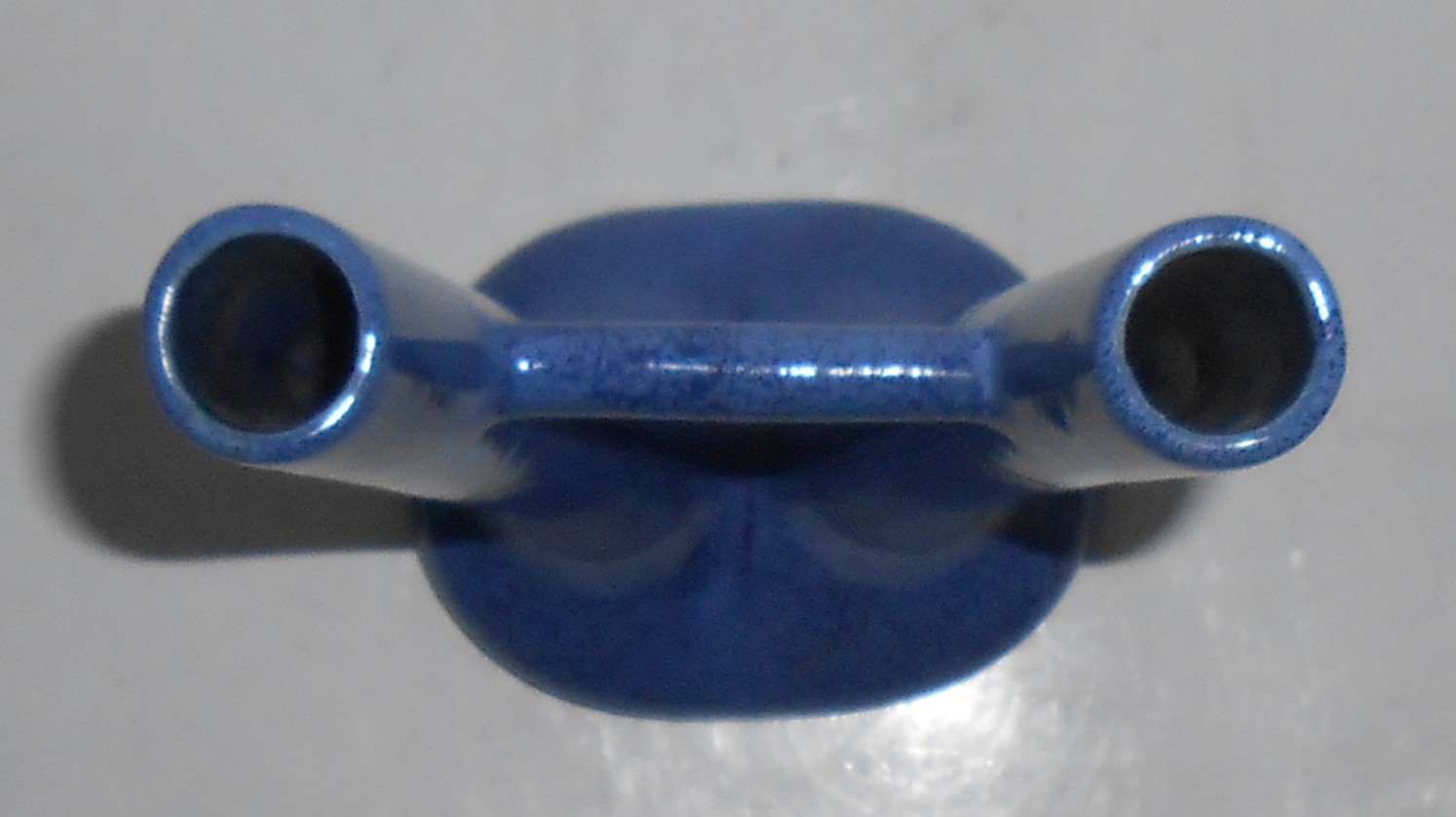 VINTAGE Weller Art Pottery Blue Drip Glaze Twin Bud Vas
