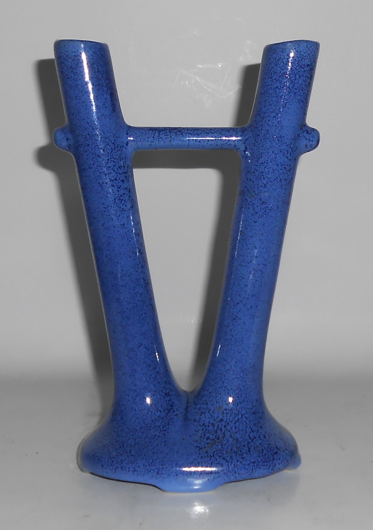 VINTAGE Weller Art Pottery Blue Drip Glaze Twin Bud Vas