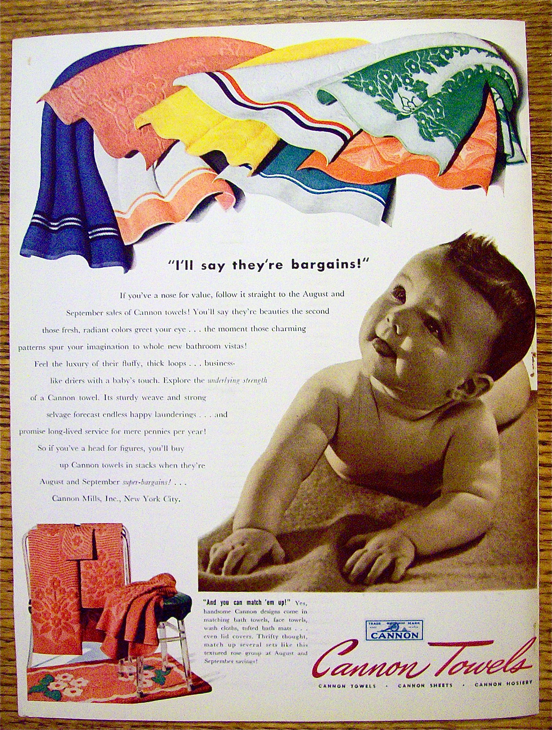 1941 Cannon Towels with Baby On Towel
