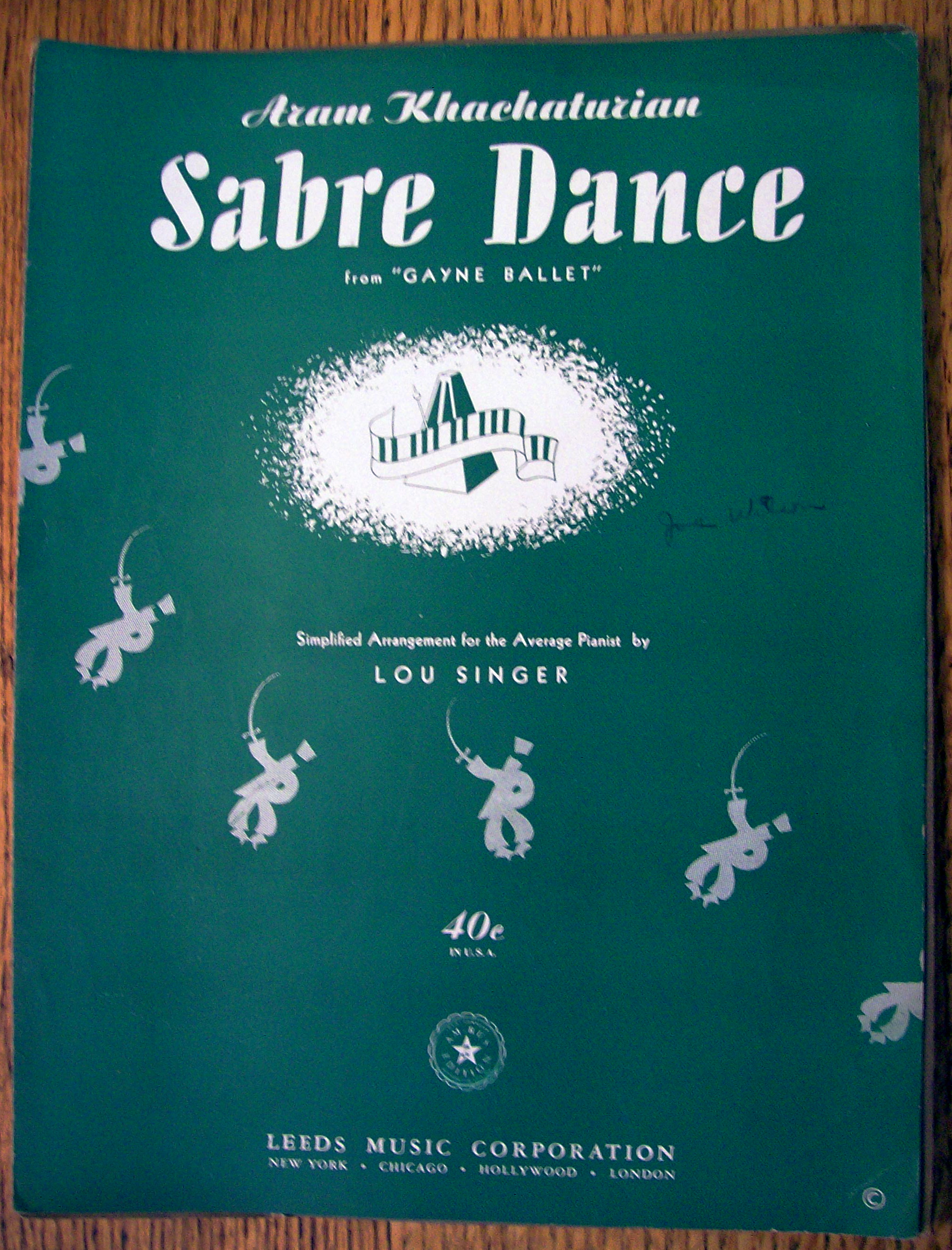 Sheet Music For 1948 Sabre Dance