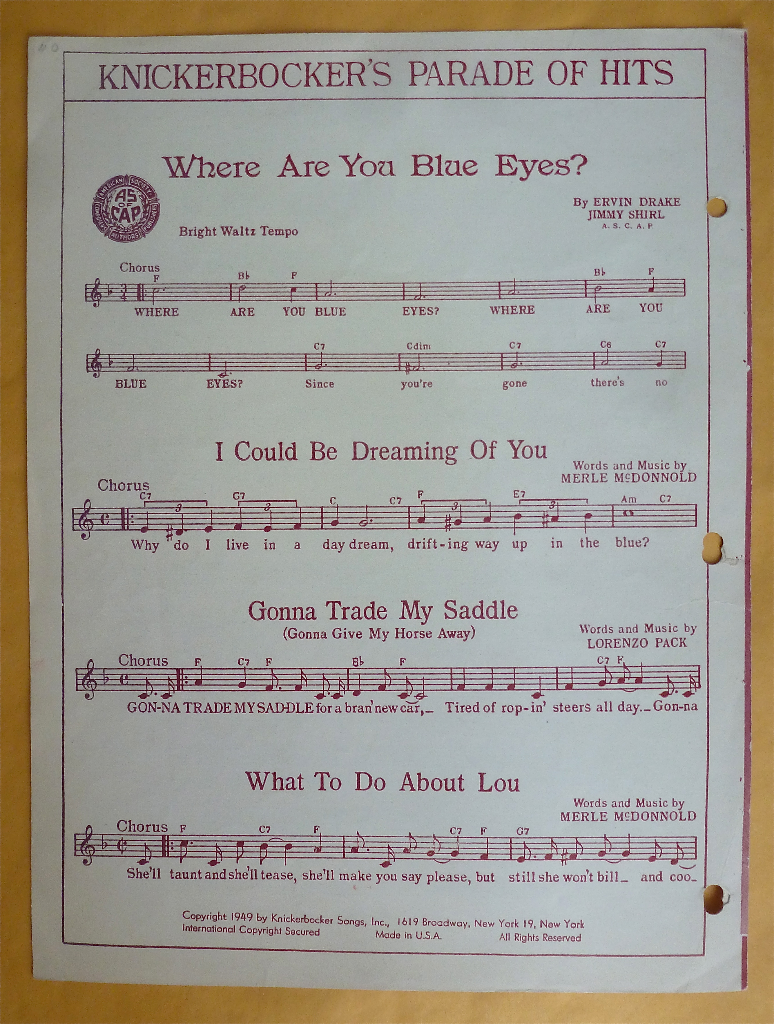 Sheet Music For 1950 Sentimental Me (Russ Morgan Cover)