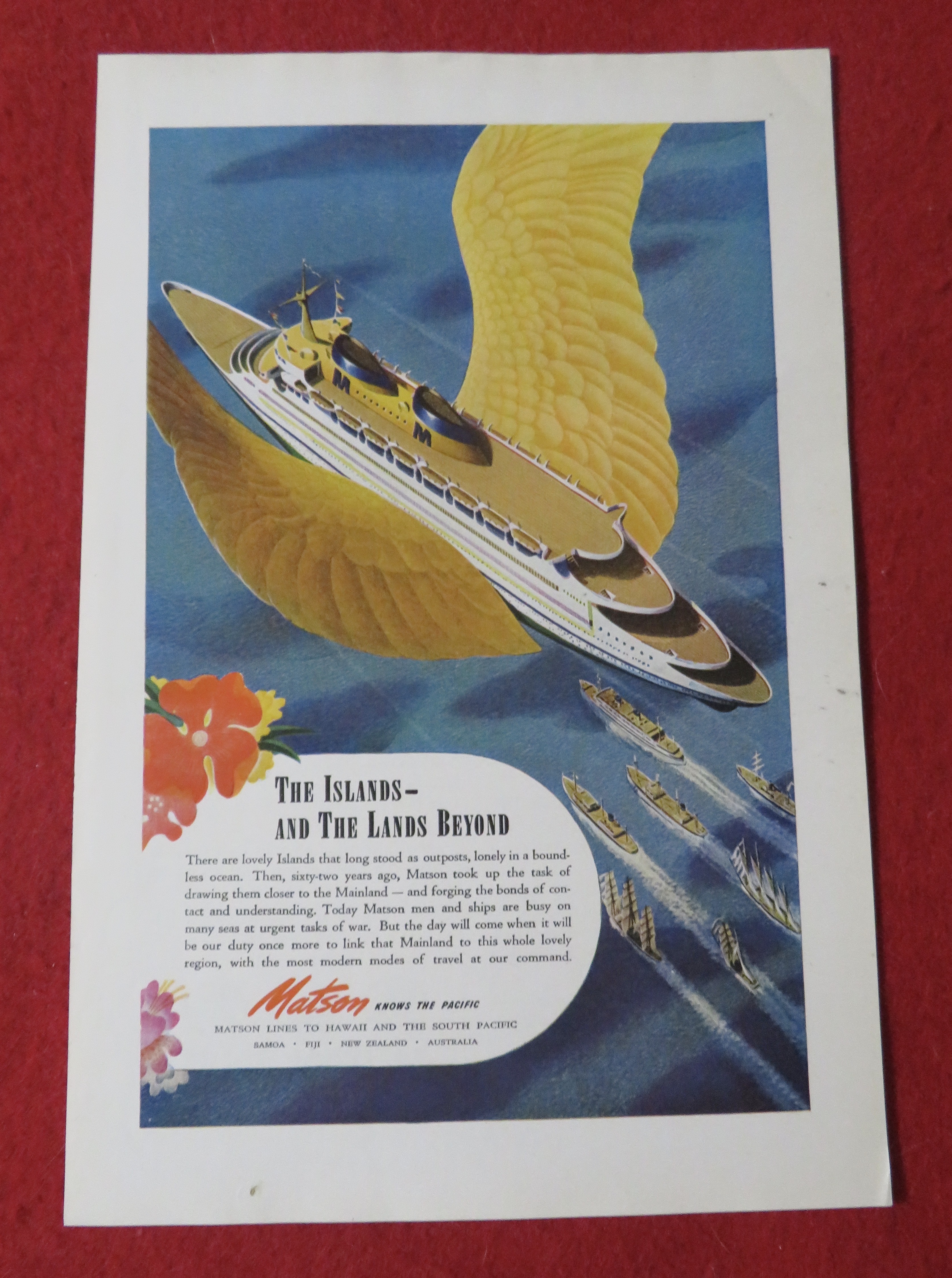 1944 Matson Lines To Hawaii with The Islands