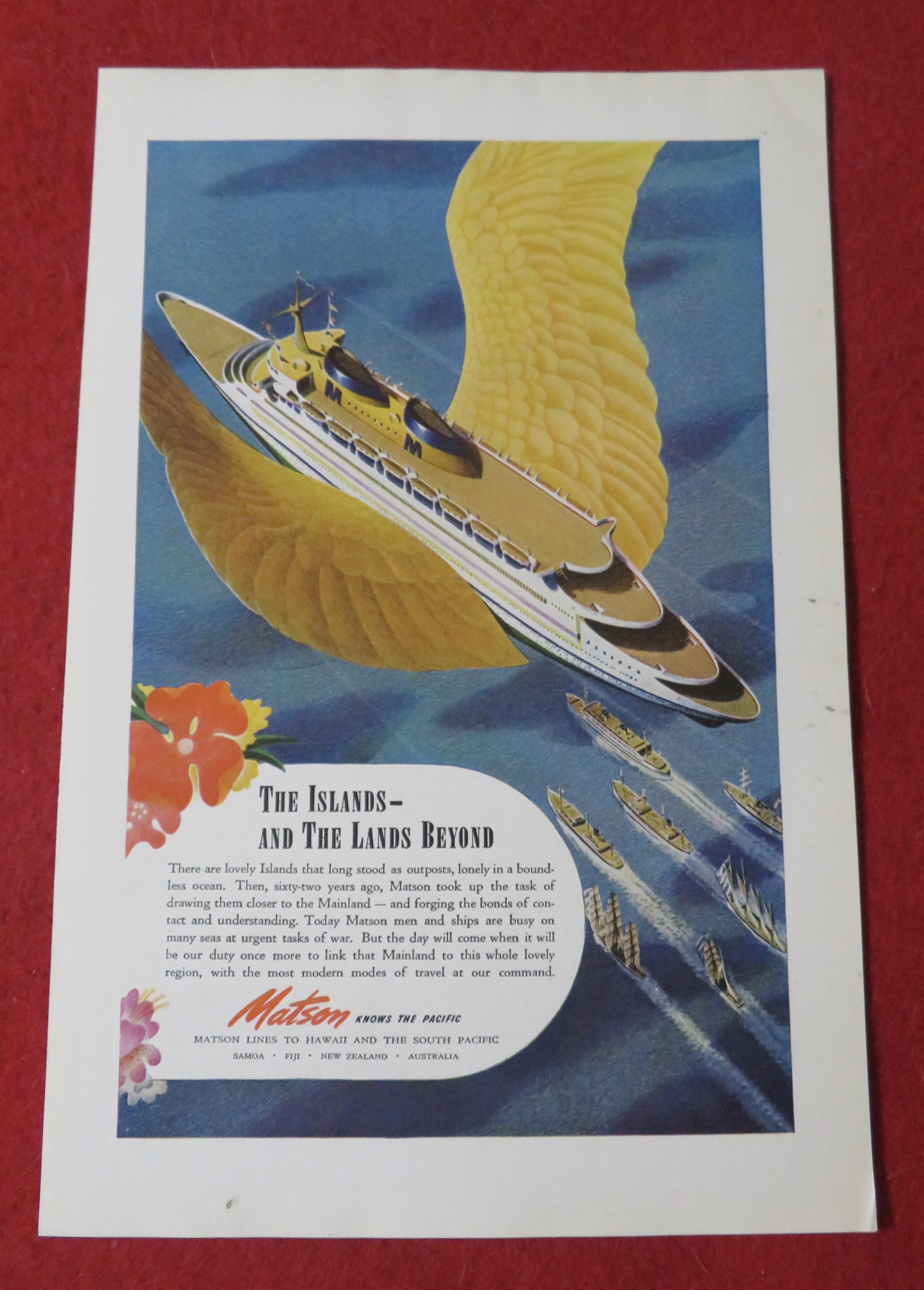1944 Matson Lines To Hawaii with The Islands