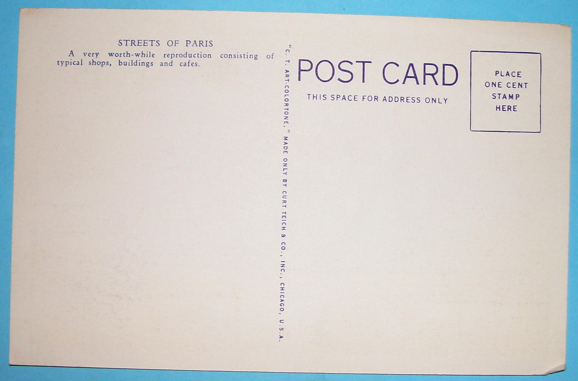 Streets of Paris Postcard (1933 Century Of Progress)