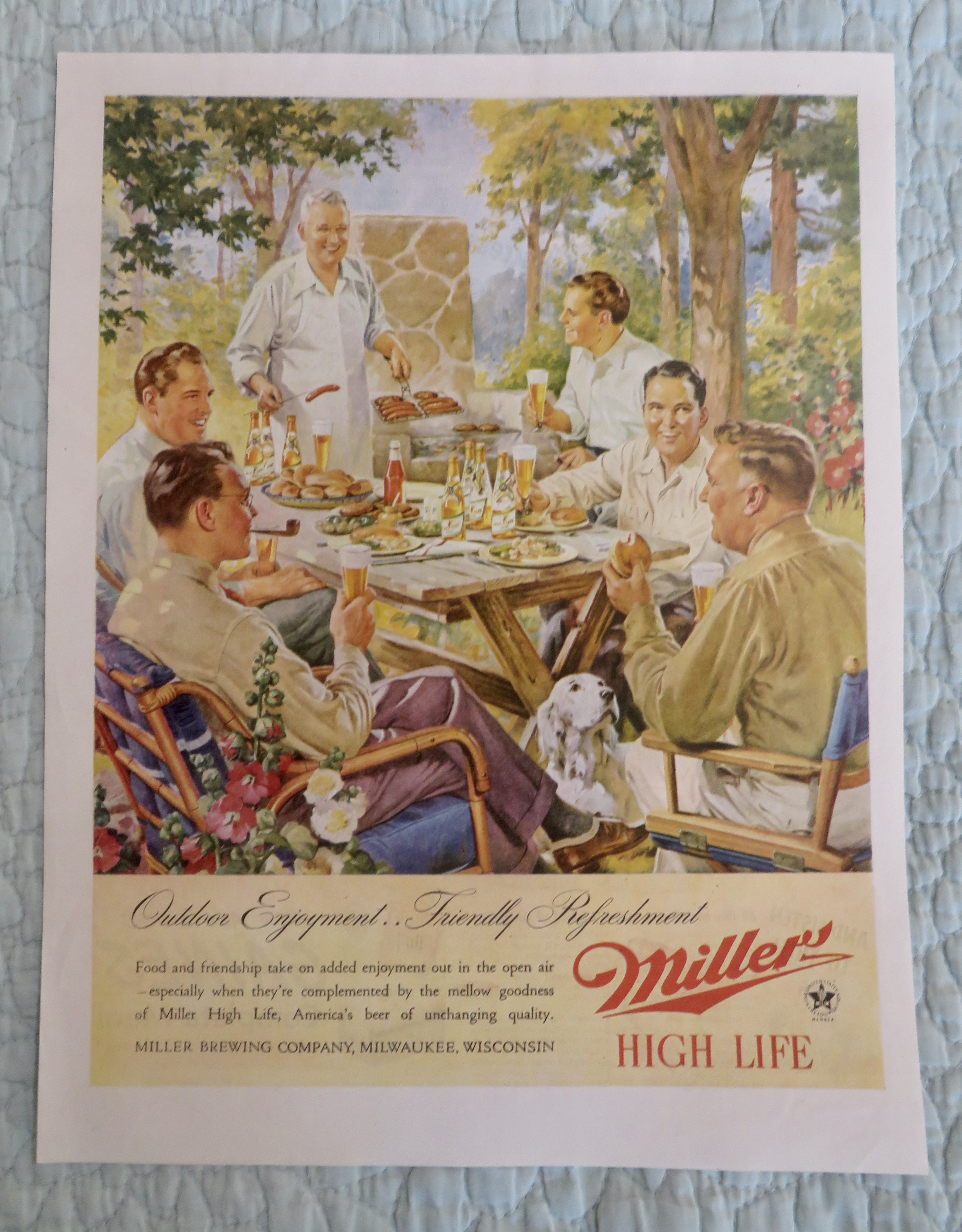 1945 Miller High Life Beer with Men Having A Barbecue