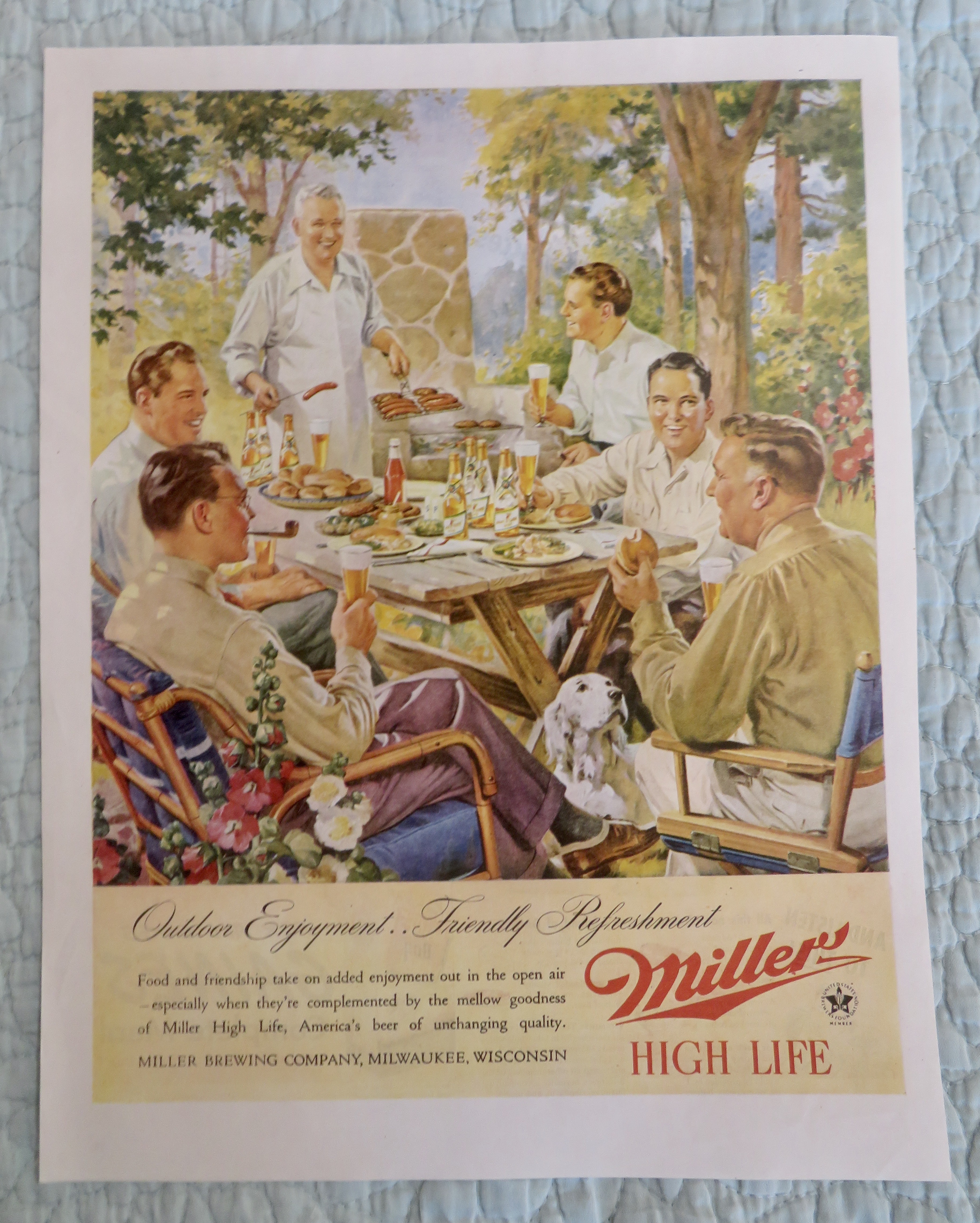 1945 Miller High Life Beer with Men Having A Barbecue