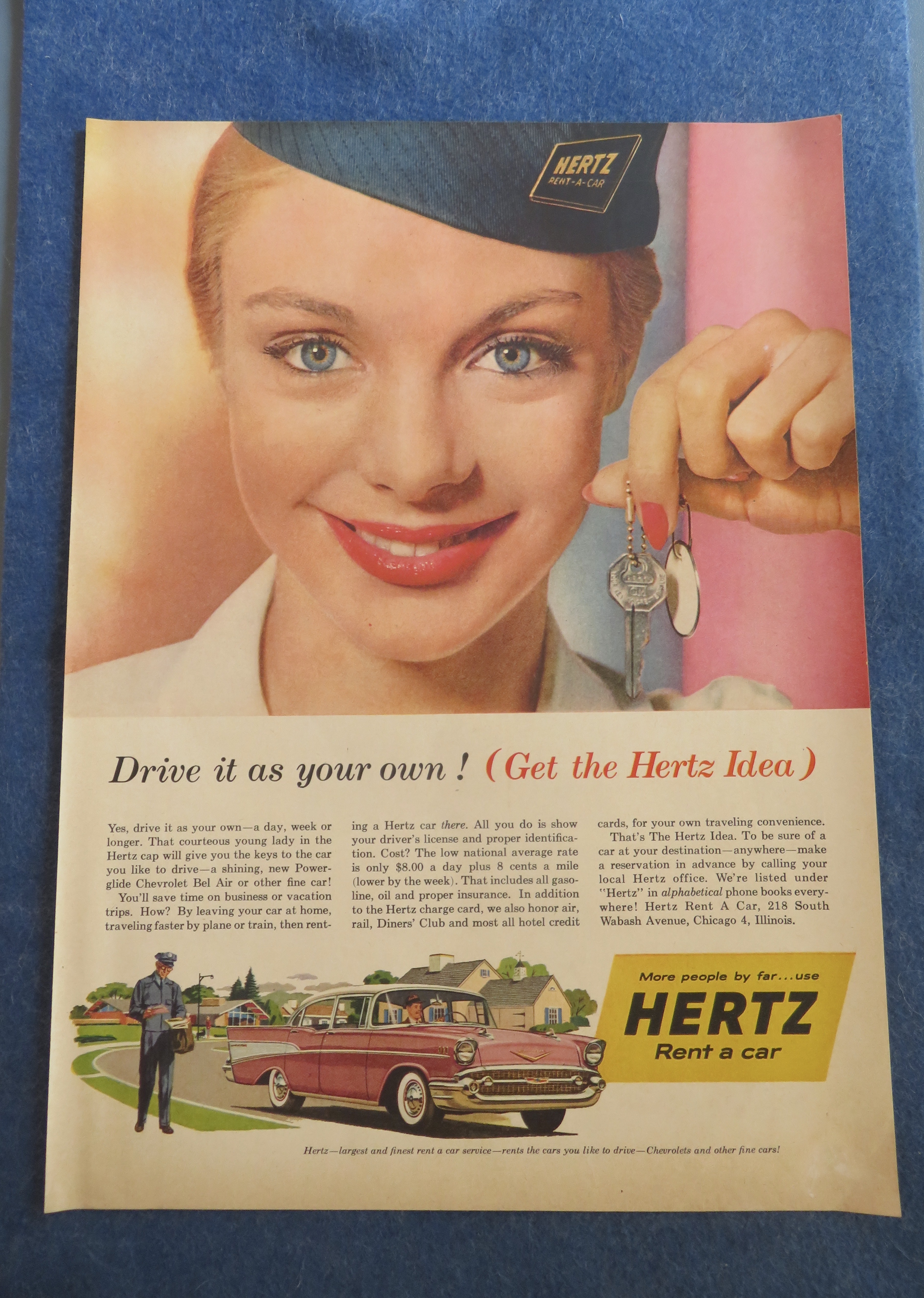 1957 Hertz Rent A Car with Woman Holding Key