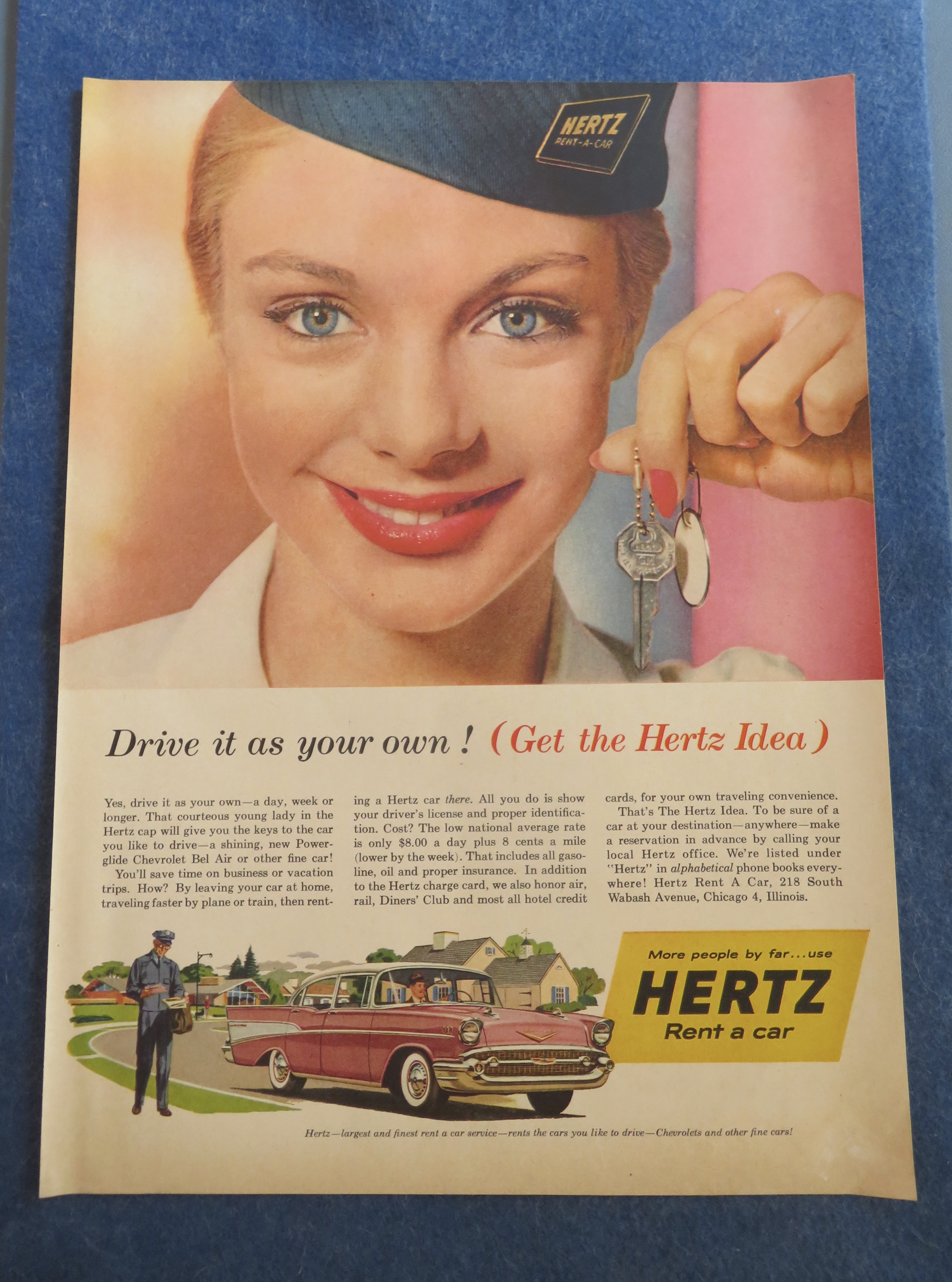 1957 Hertz Rent A Car with Woman Holding Key