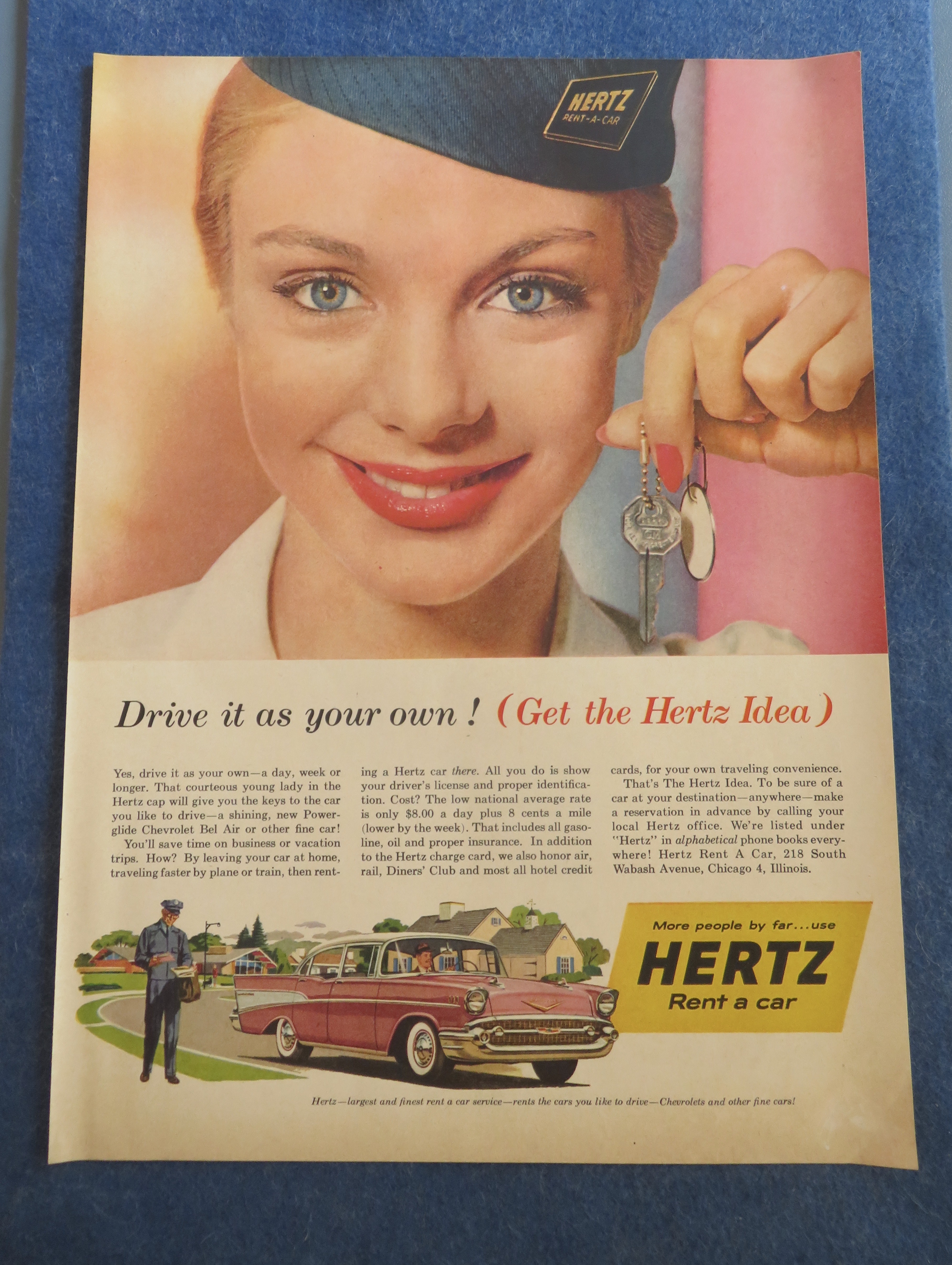 1957 Hertz Rent A Car with Woman Holding Key