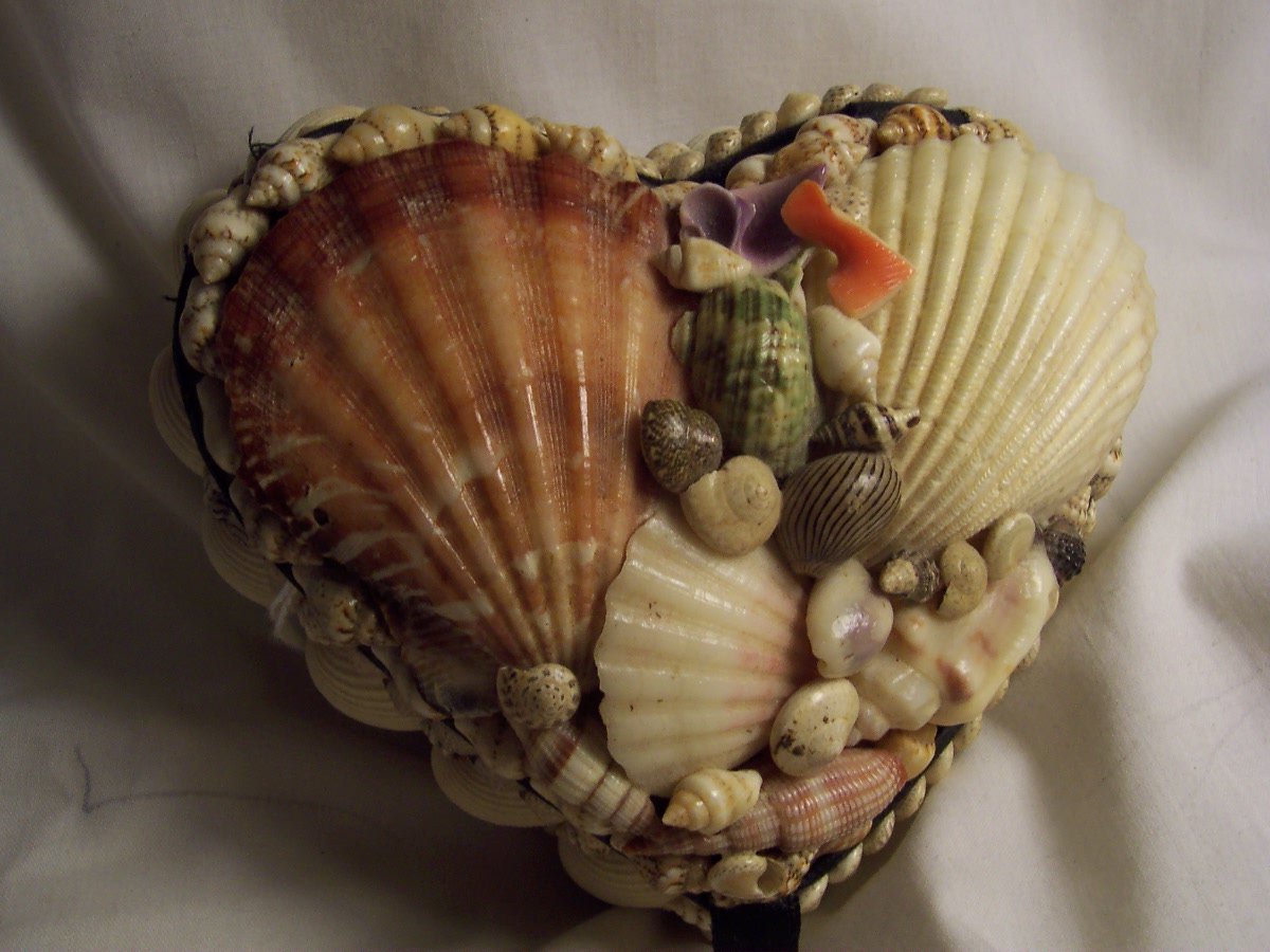 Shell Heart Covered Box Arts and Crafts Type