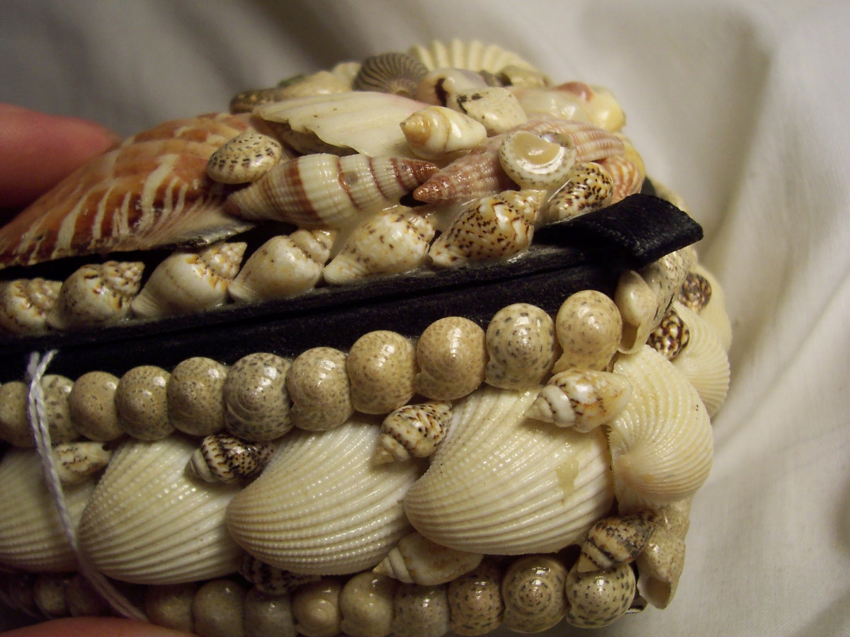 Shell Heart Covered Box Arts and Crafts Type