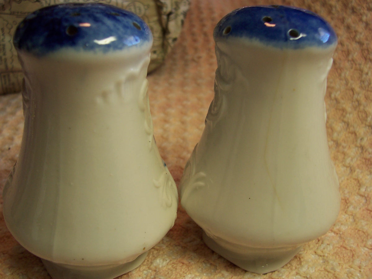 Salt and Pepper Shakers Blue and White Boat