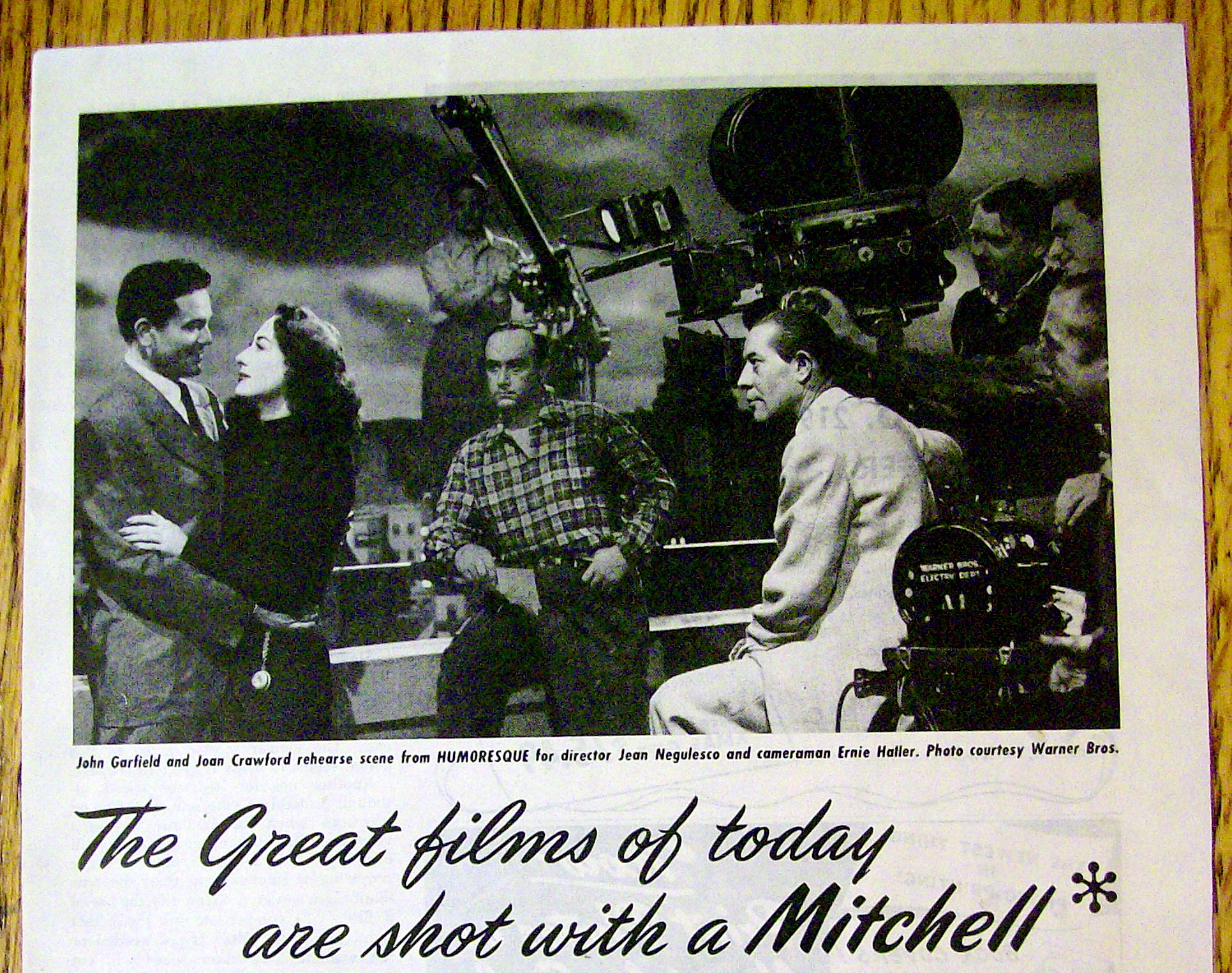 1946 Mitchell Camera with John Garfield & Joan Crawford