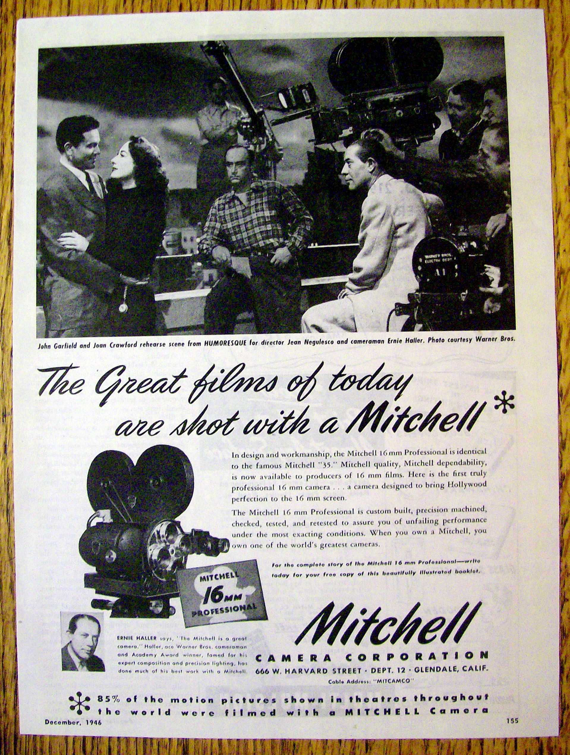 1946 Mitchell Camera with John Garfield & Joan Crawford