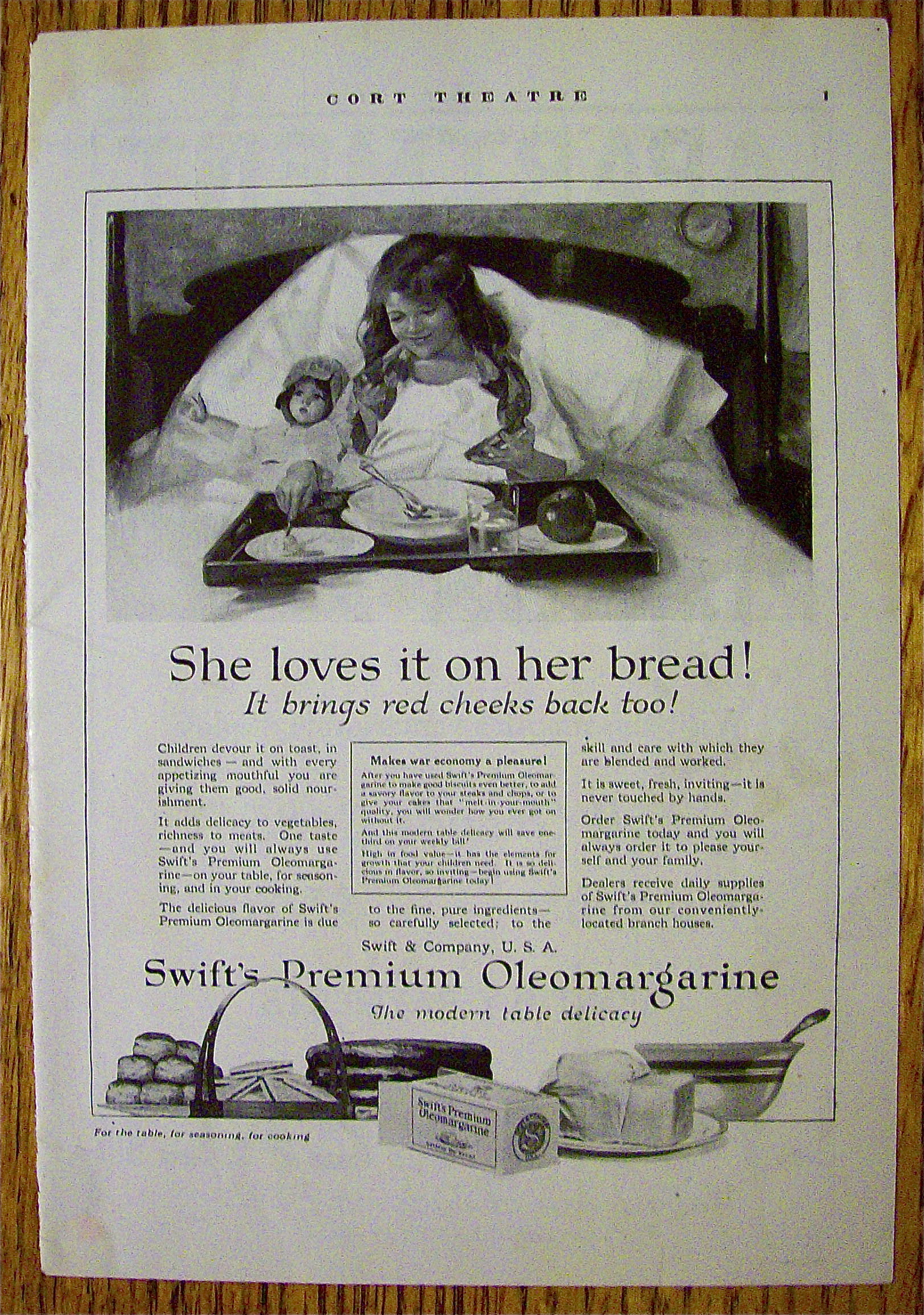 1918 Swift's Premium Oleomargarine with Girl In Bed