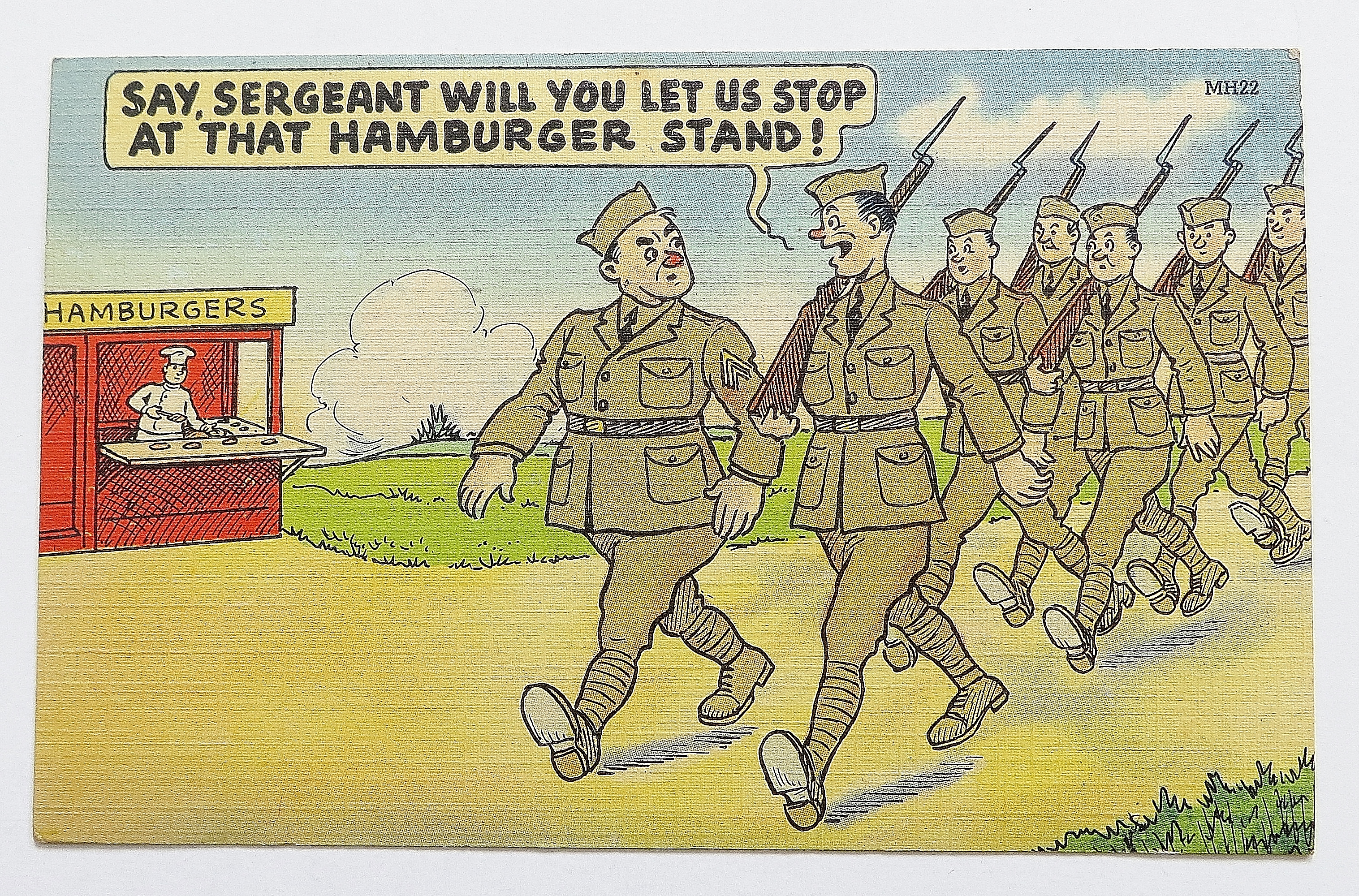 Amry Men Marching By Hamburger Stand