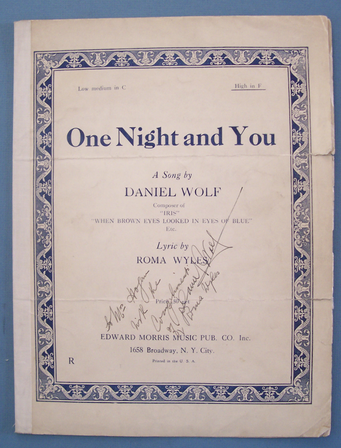 Sheet Music For 1929 One Night And You