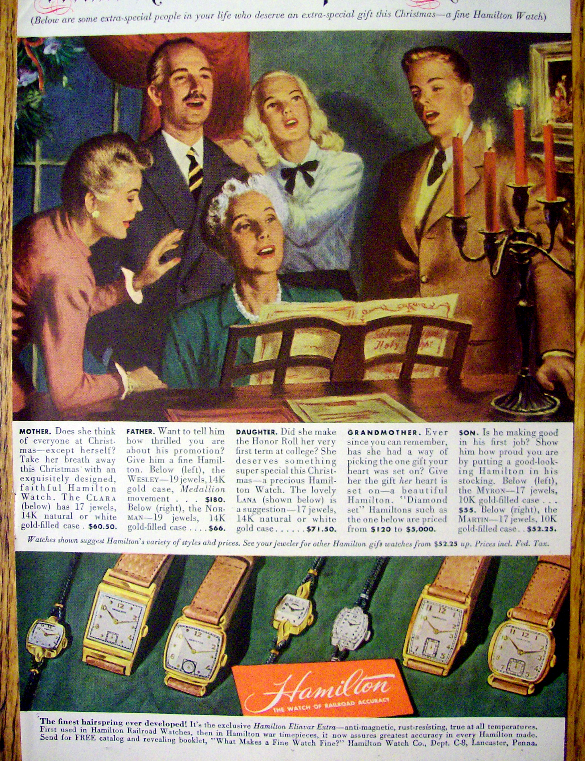 1947 Hamilton Watch with Family Singing Around Piano