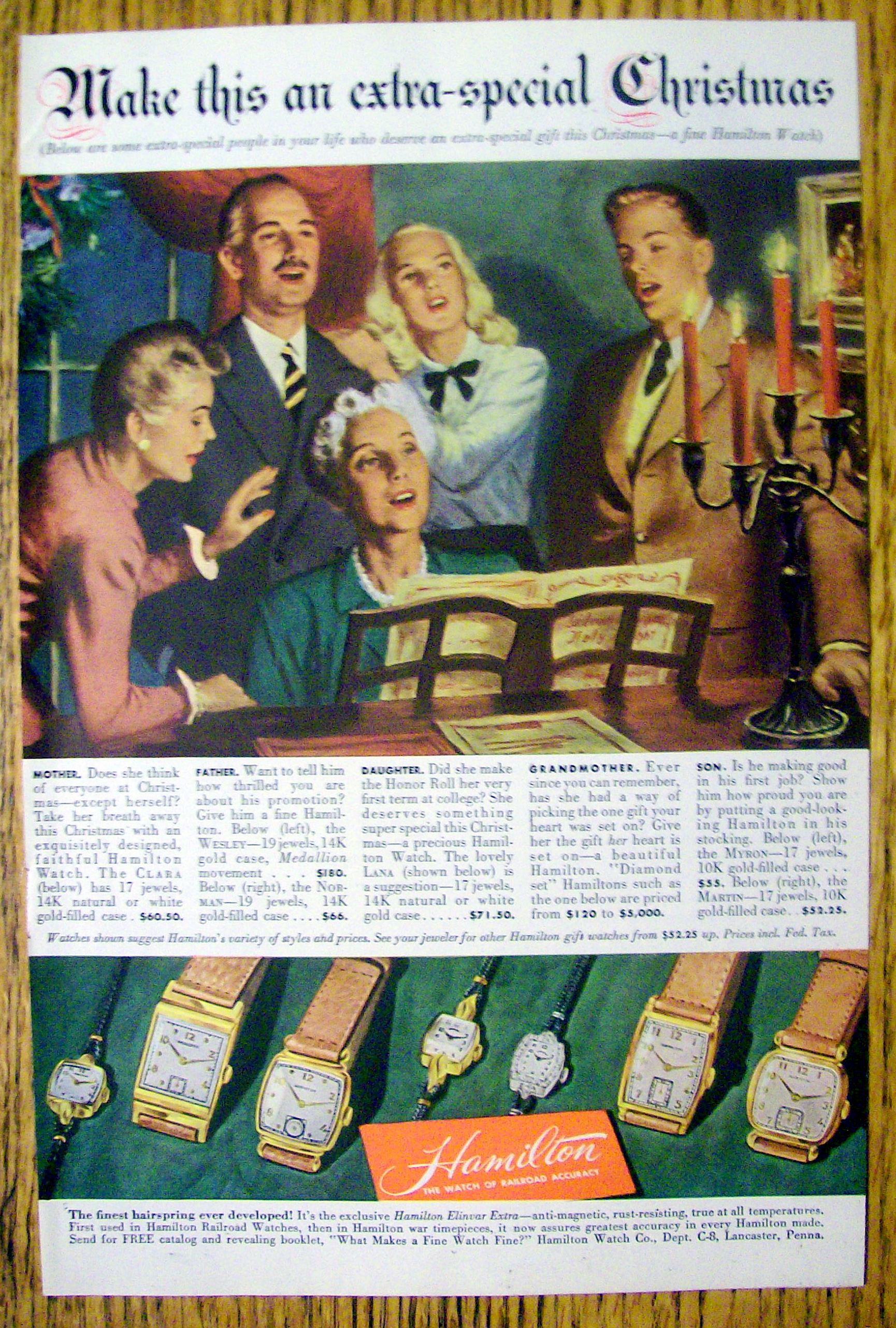 1947 Hamilton Watch with Family Singing Around Piano