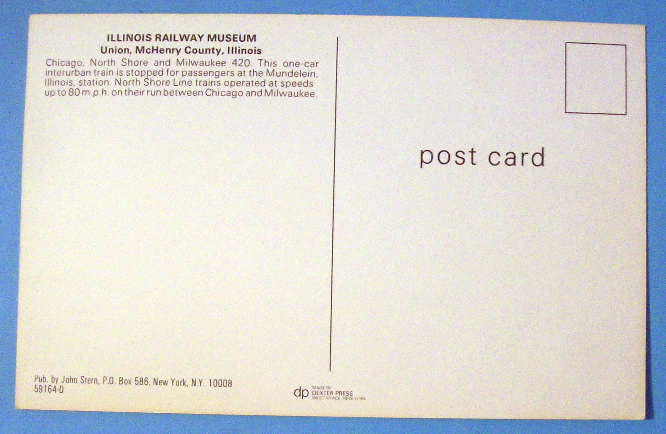 Chicago North Shore & Milwaukee 420 Postcard