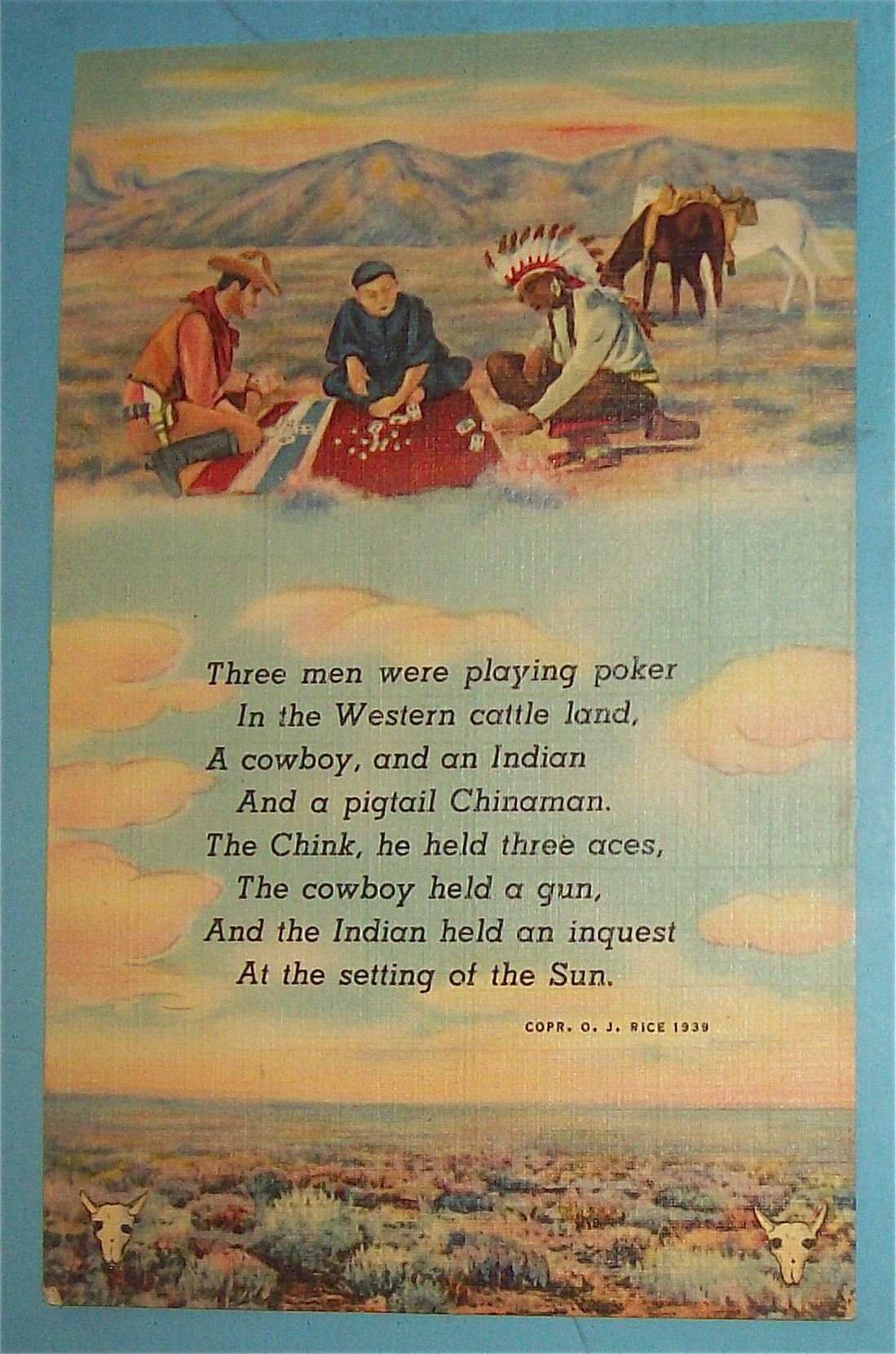 Three Men Playing Poker Postcard