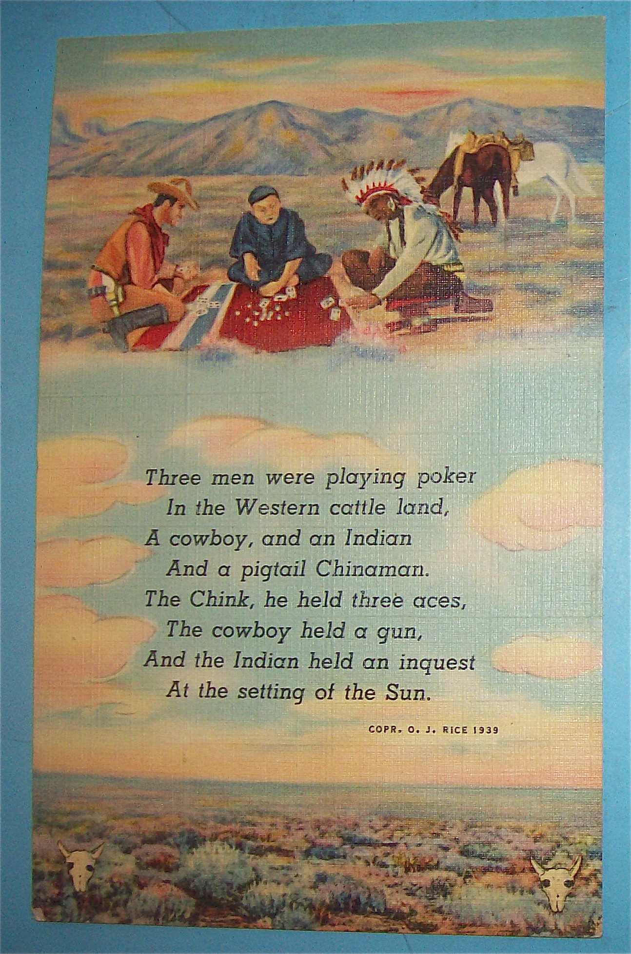Three Men Playing Poker Postcard