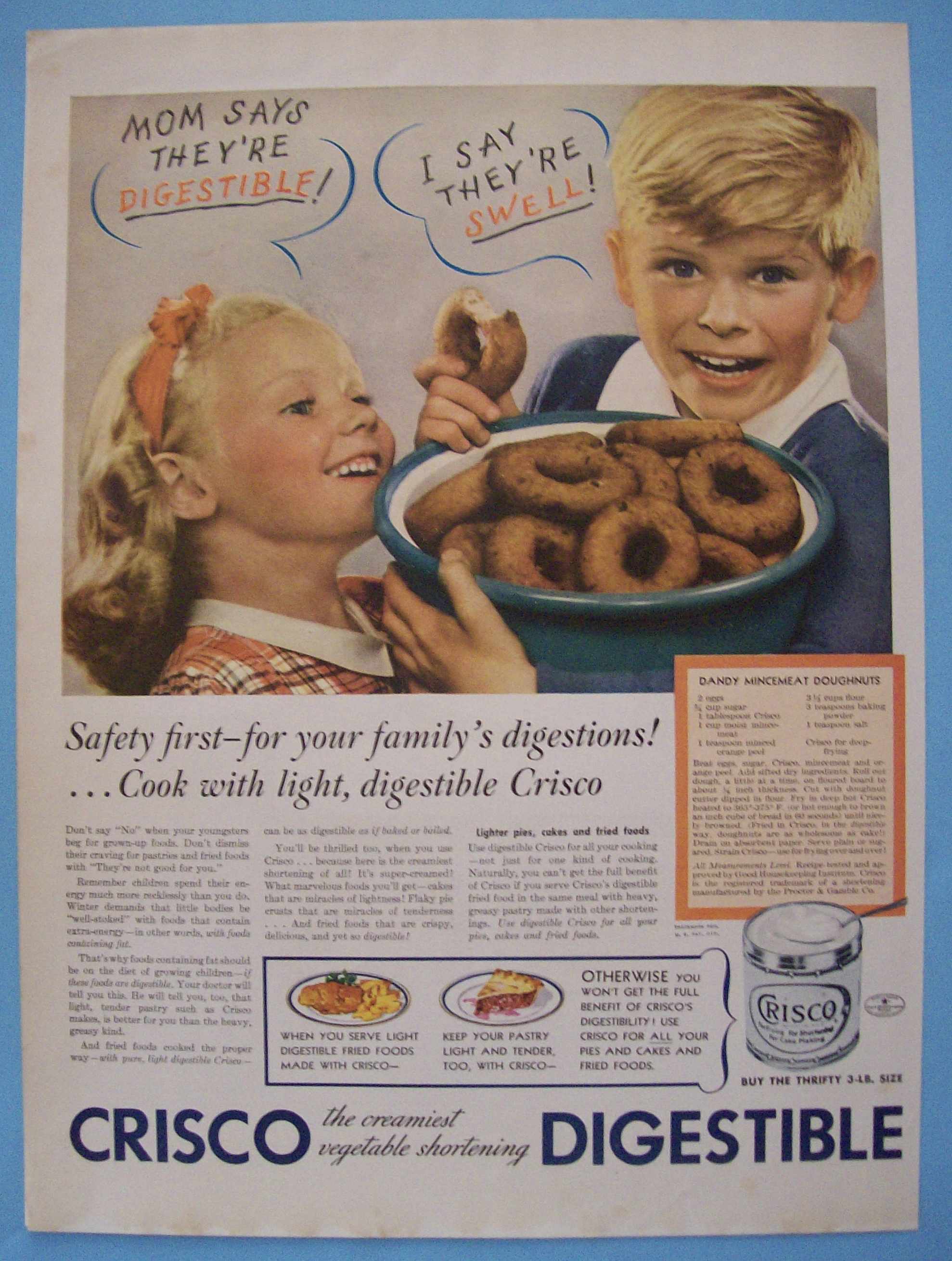 1938 Crisco Shortening with Boy Holding Doughnuts