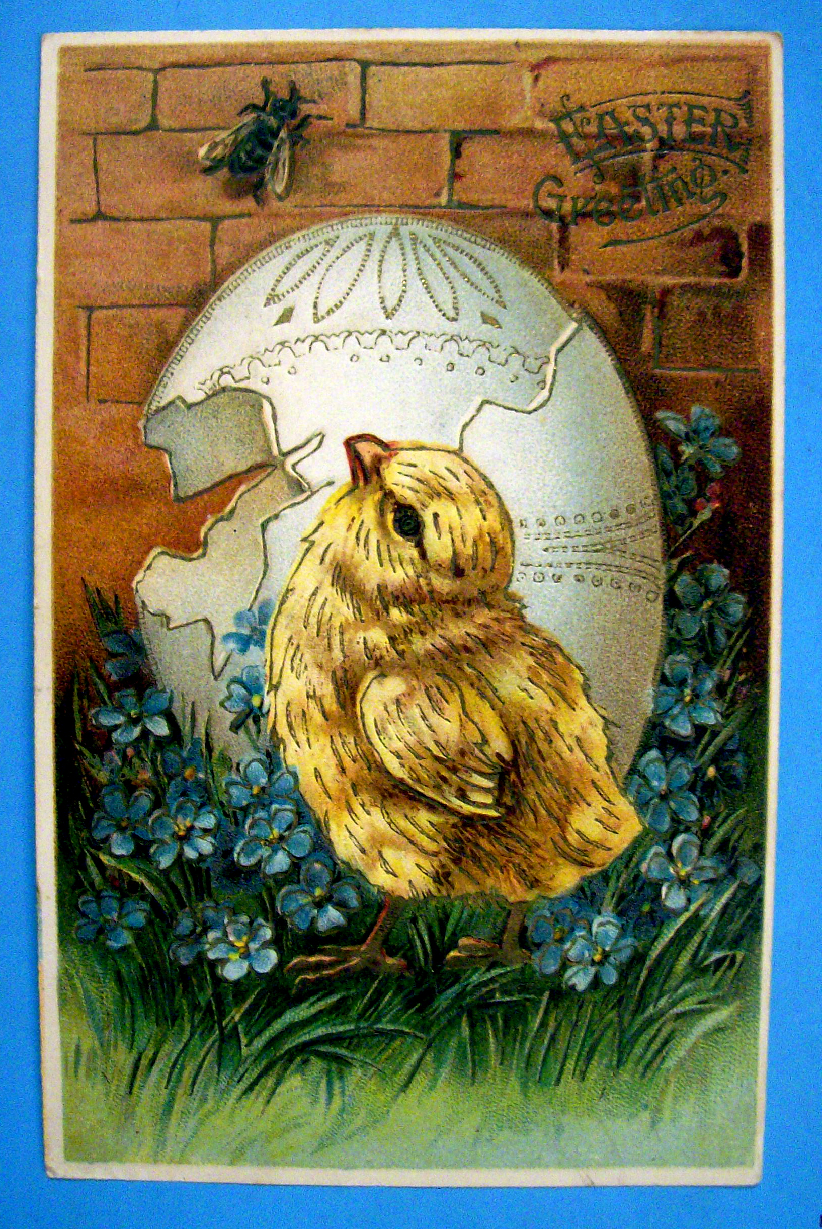 Easter Greeting Postcard with Chick By An Egg
